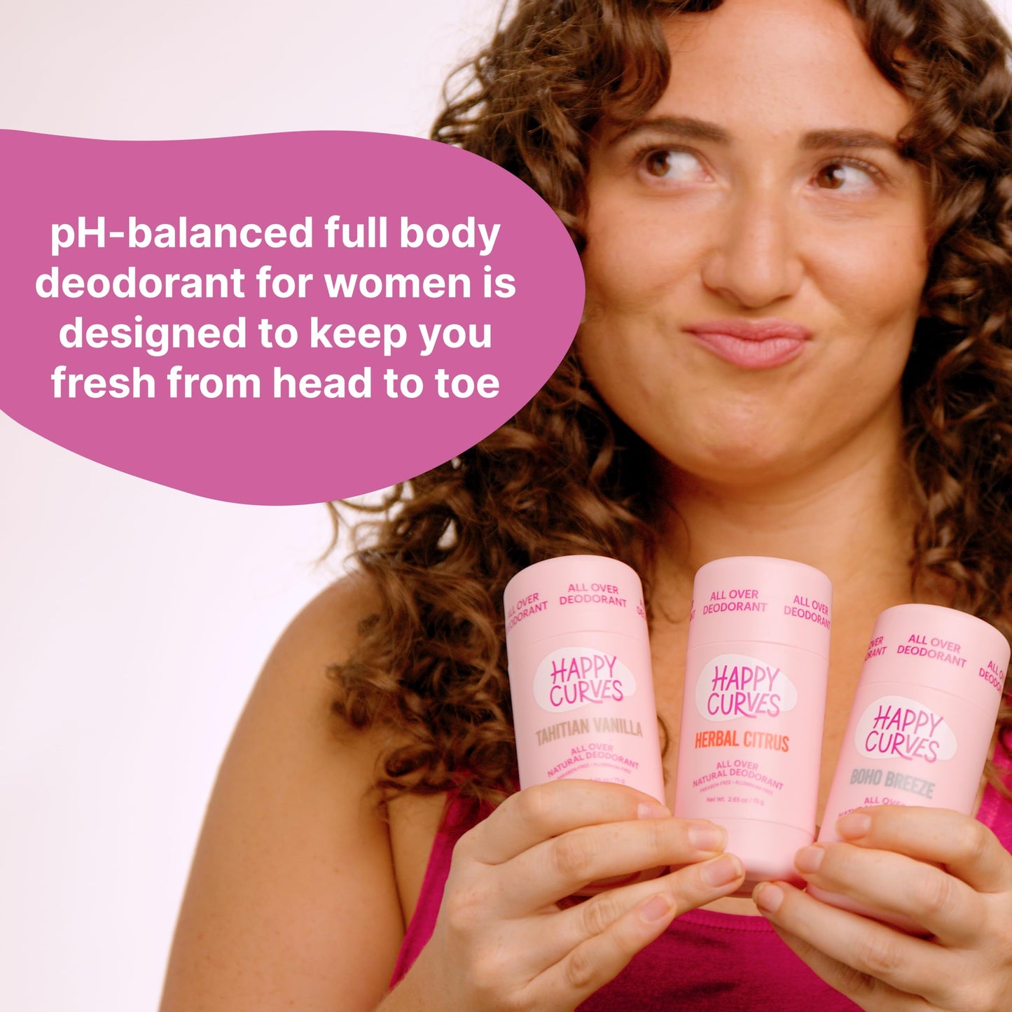 HAPPY CURVES Whole Body Deodorant for Women - Aluminum-Free - Sensitive Skin Invisibile All Day Layer of Full Body Protection for Odor Control Only (2.65 Ouce (Pack of 2), Boho Breeze)