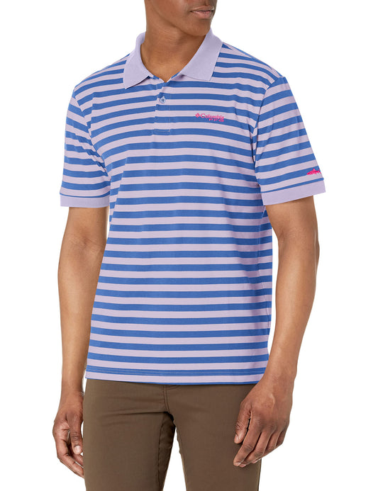 Columbia Men's Super Bonefish Pique Polo, Soft Violet Hook Em Stripe, Medium