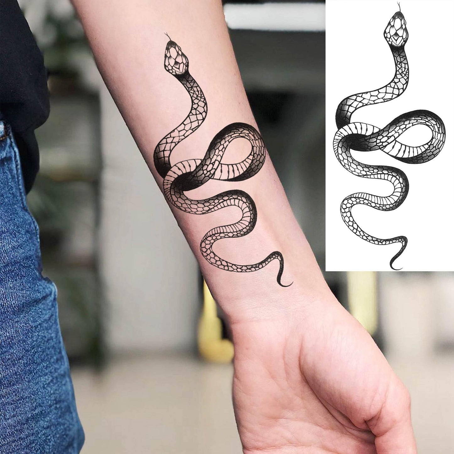 8 Sheets Cobra Snake Temporary Tattoos For Women Men Adults, Half Arm Sleeve Fake Tattoo Stickers Serpent, 3D Waterproof Halloween Black Realistic Snake Tattoos For Legs Forearm Back Neck Sets