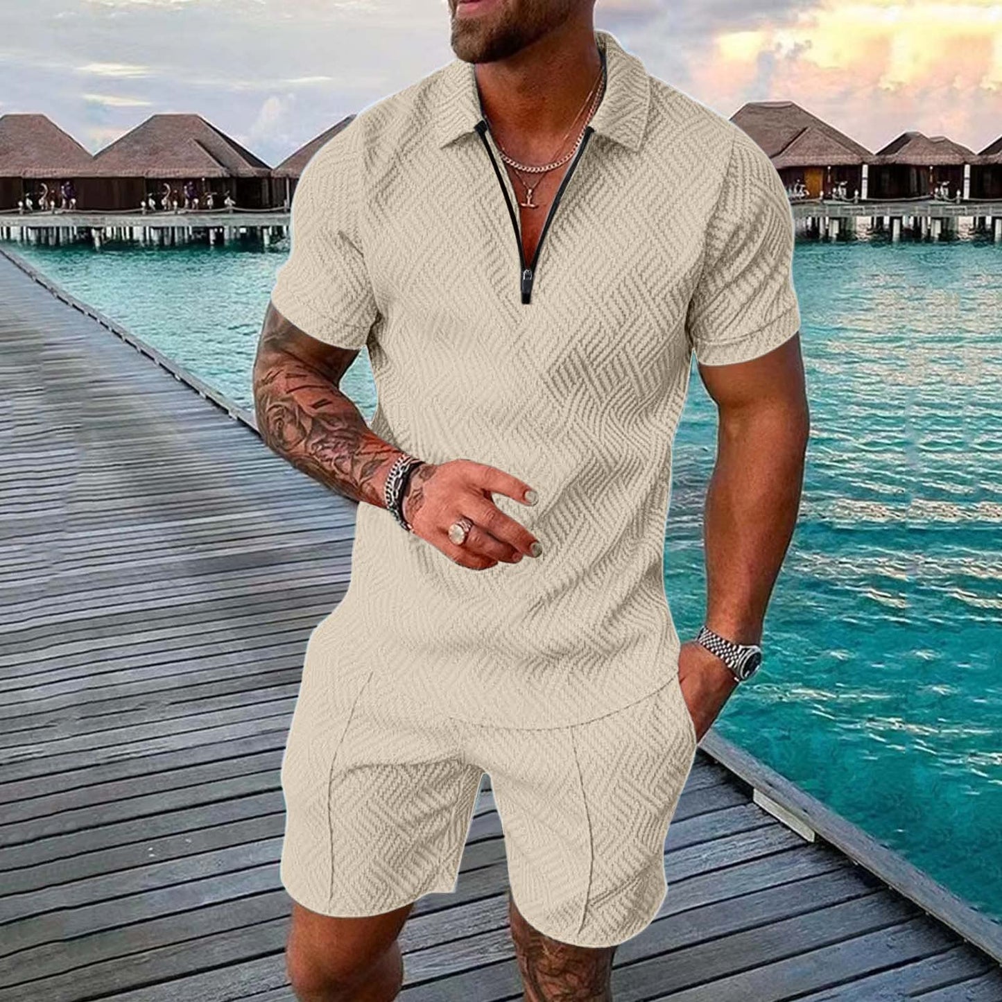 ZYXTIM Long Sleeve Shirts for Men American Flag Shirts for Men Shirts for Men Fashion Collared Shirt Mens Work Polo Shirts Knitted Polo Shirts for Men(Beige,Large)