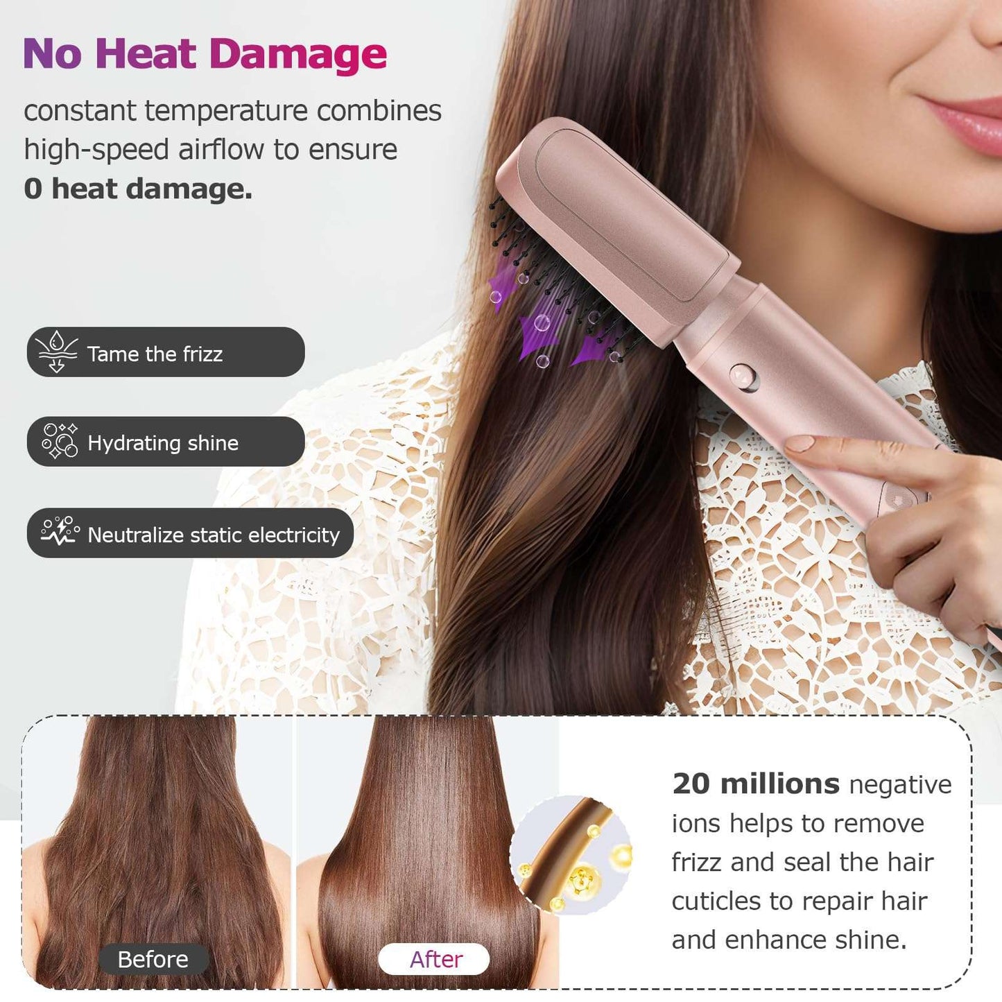 Hair Dryer Brush 5 in 1-110,000 RPM High-Speed Frizz-Free Blow Dryer for Fast Drying, Multi Hair Styler with Auto-Wrap Curlers, Blow Dryer Brush for Straightening Volumizing Curling Styling