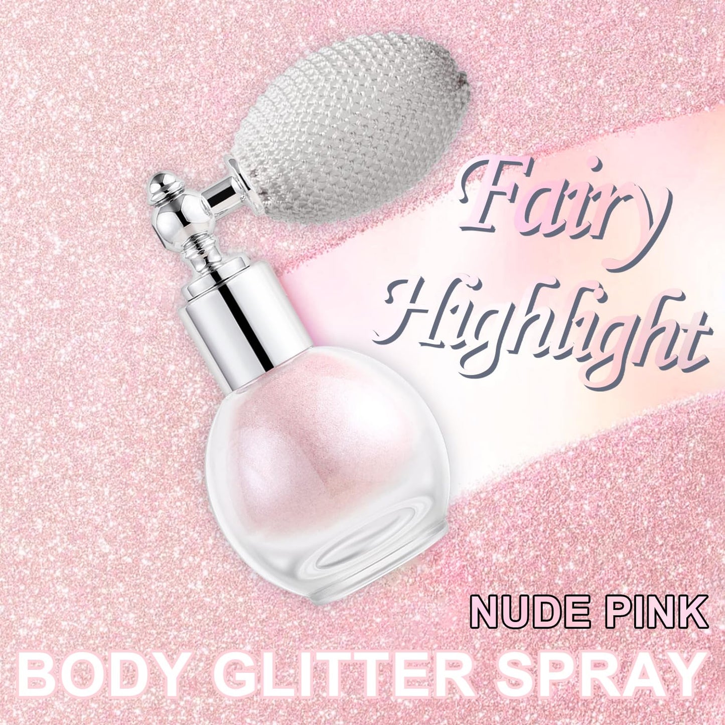 Hair and Body Glitter Spray, Holographic Glitter Highlighter Powder, Face Body Clothes Shiny Glitter, Loose Shimmer Hairspray Festival Rave Prom Accessories (Nude Pink)