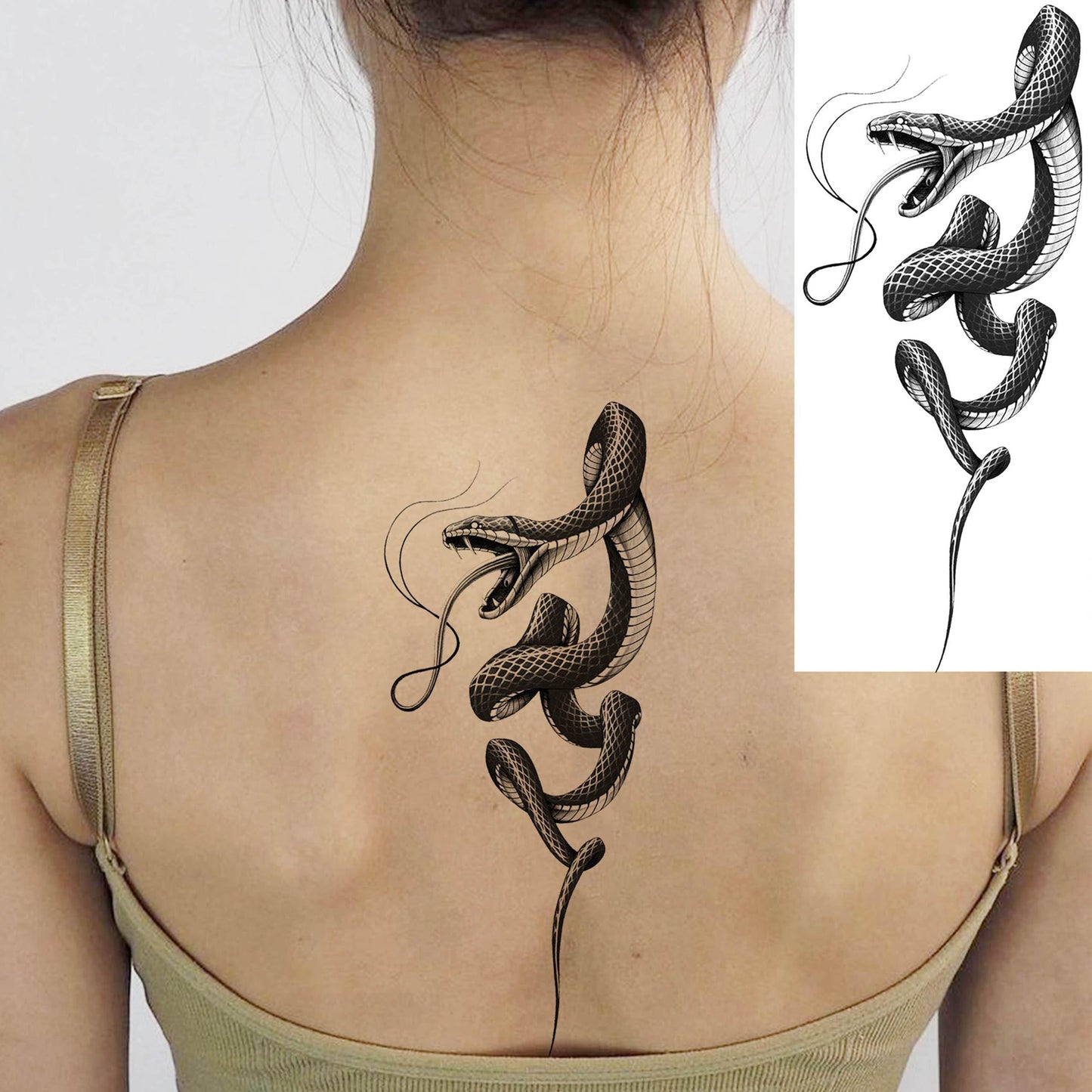 8 Sheets Cobra Snake Temporary Tattoos For Women Men Adults, Half Arm Sleeve Fake Tattoo Stickers Serpent, 3D Waterproof Halloween Black Realistic Snake Tattoos For Legs Forearm Back Neck Sets