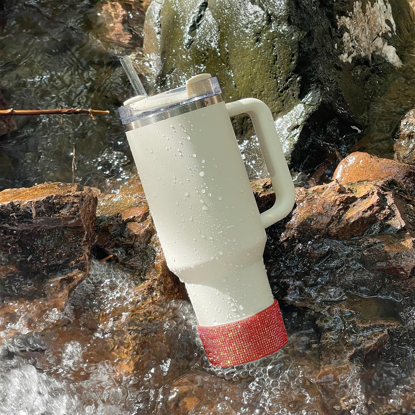 WORBSS Diamond Glitter Silicone Boot for Stanley Cup 40oz Tumbler & Simple Modern 30-40oz Trek Tumbler Accessories for 2.8-2.9 inch Trapezoidal Cylinder Base Water Bottles Bottom Anti-Slip Sleeve