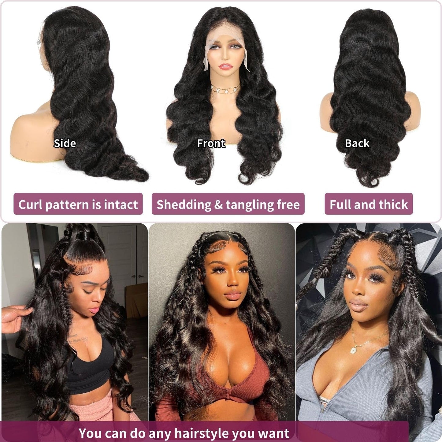 13x6 Body Wave Lace Front Wigs Human Hair 200% Density HD Lace Front Wigs Pre Plucked Glueless Wigs Human Hair For Women Full Body Wave Wigs with Baby Hair Natural Color 20 Inch