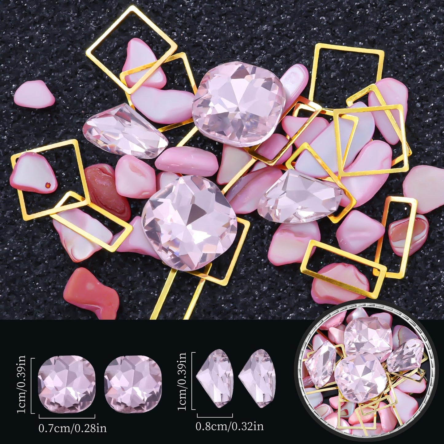 6 Wheels Mixed Sparkle Nail Art Rhinestones Diamonds Crystals Butterfly Beads Artificial Pearls Gold Silver Nail Studs Gems Metal Hollow Rivets Charms (Pink)