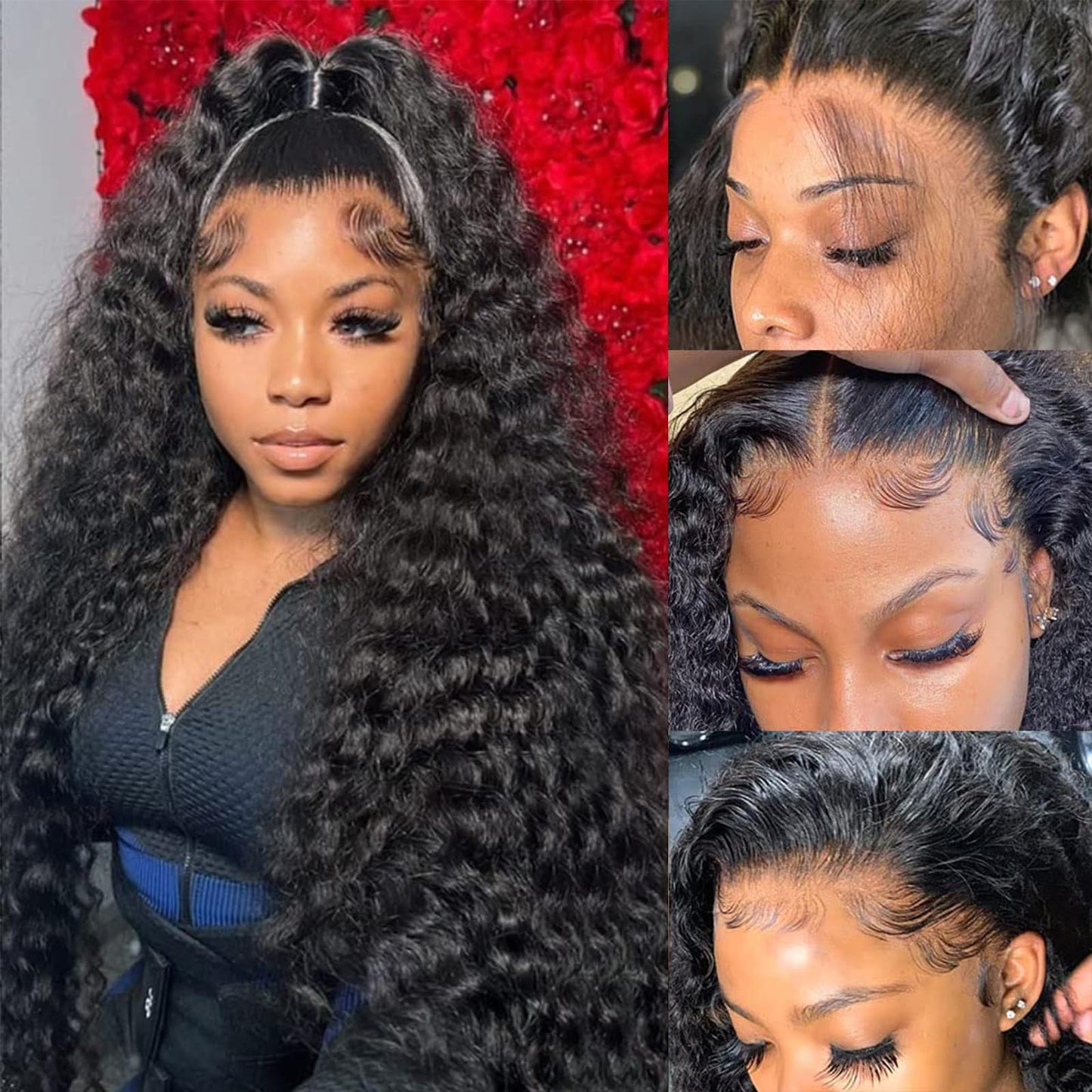 30Inch Deep Wave Lace Front Wigs Human Hair 13x4 HD Transparent Deep Curly Lace Frontal Wigs for Women Human Hair Pre Plucked with Baby Hair 180% Density Glueless Human Hair Wig Natural Color