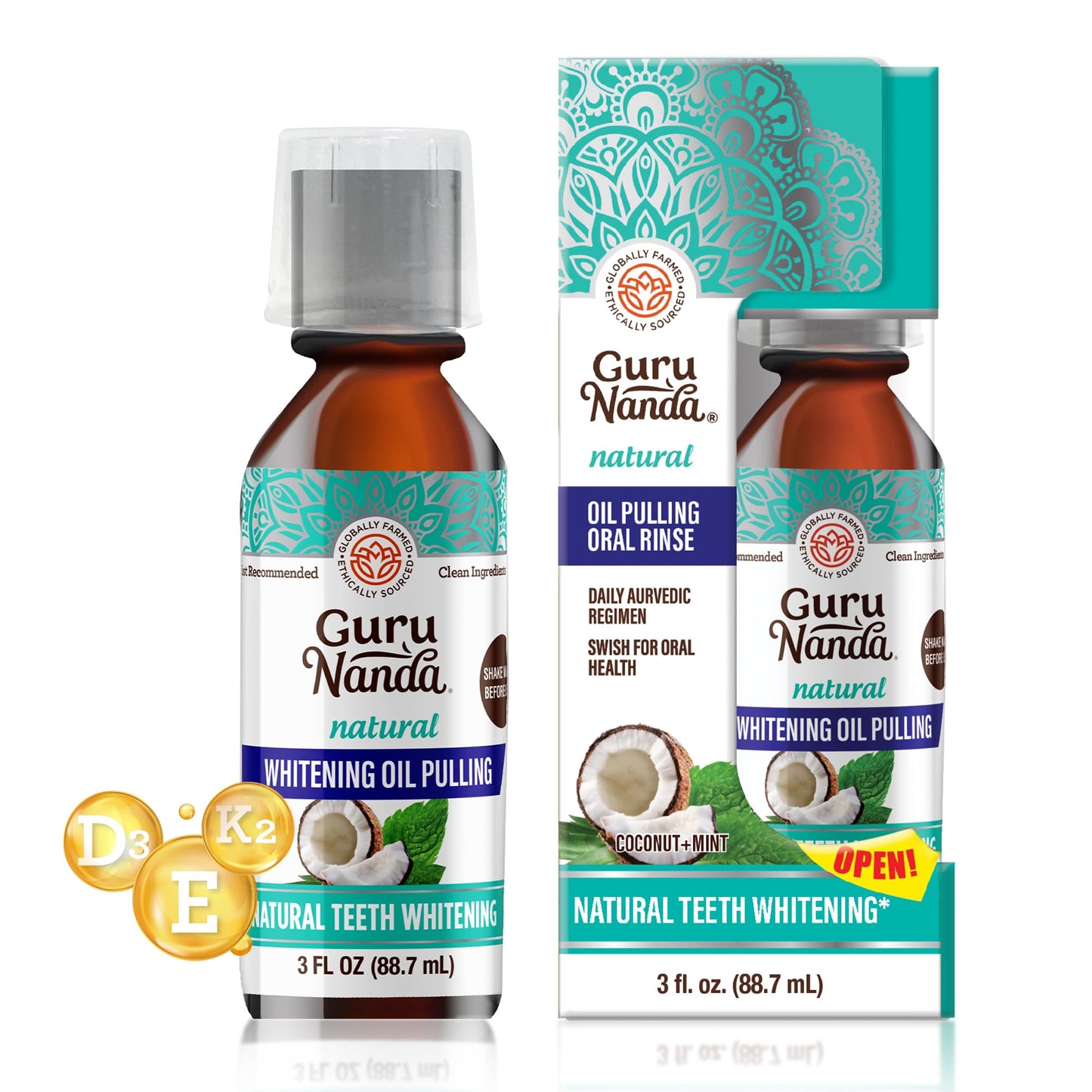 GuruNanda Coconut Oil Pulling with 7 Essential Oils & Tongue Scraper for Adults (2 Pack) with Travel Case, 420 Medical-grade 100% Stainless Steel Tongue Cleaner, Aids in Fresh Breath & Oral Care