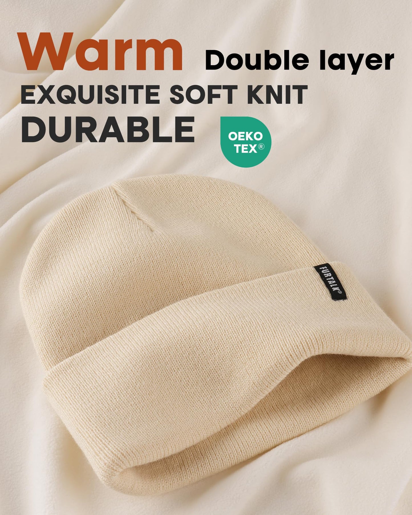 FURTALK Beanie Hat for Men Women Winter Hats for Women Men Soft Warm Unisex Cuffed Beanie Knitted Skull Cap Beige