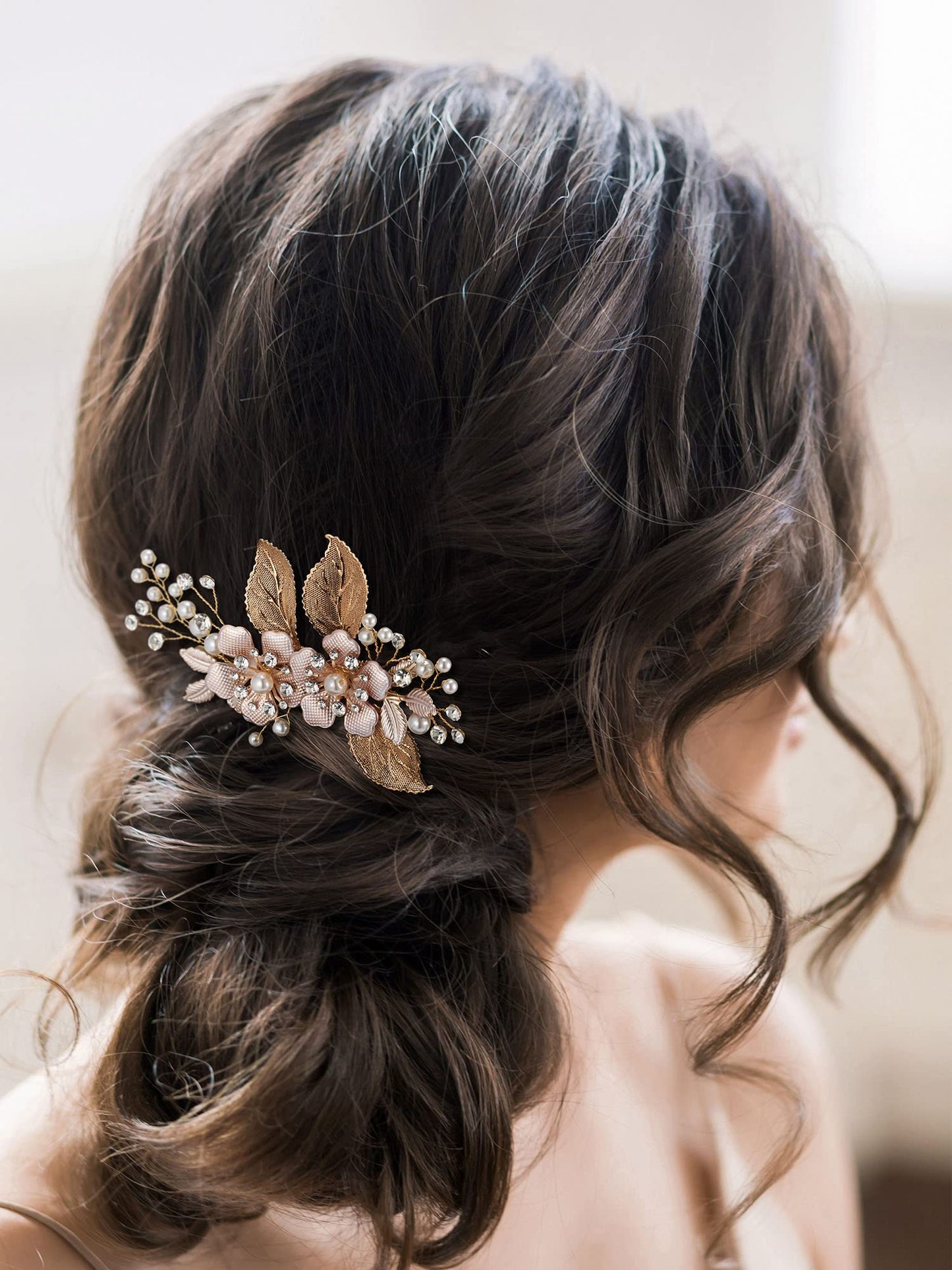 SWEETV Gold Wedding Hair Comb-Handmade Bridal Hair Clip Wedding Hair Accessories for Women