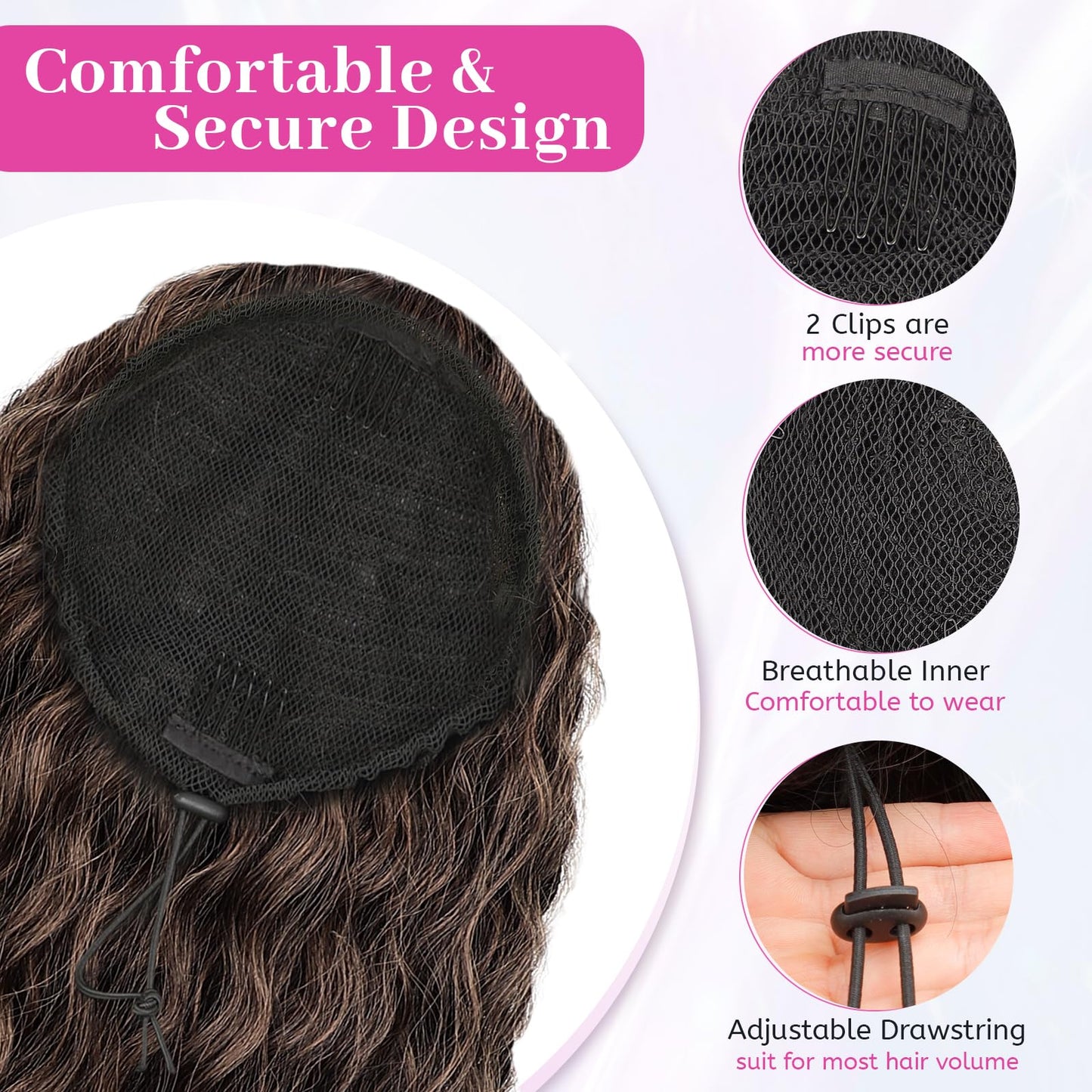 Isaic 26Inch Drawstring Ponytail Extensions for Women, Synthetic Long Curly Wavy Ponytail Gorgeous Pony Tails Hair Extensions for Daily Use(Ombre Medium Brown to Blonde)