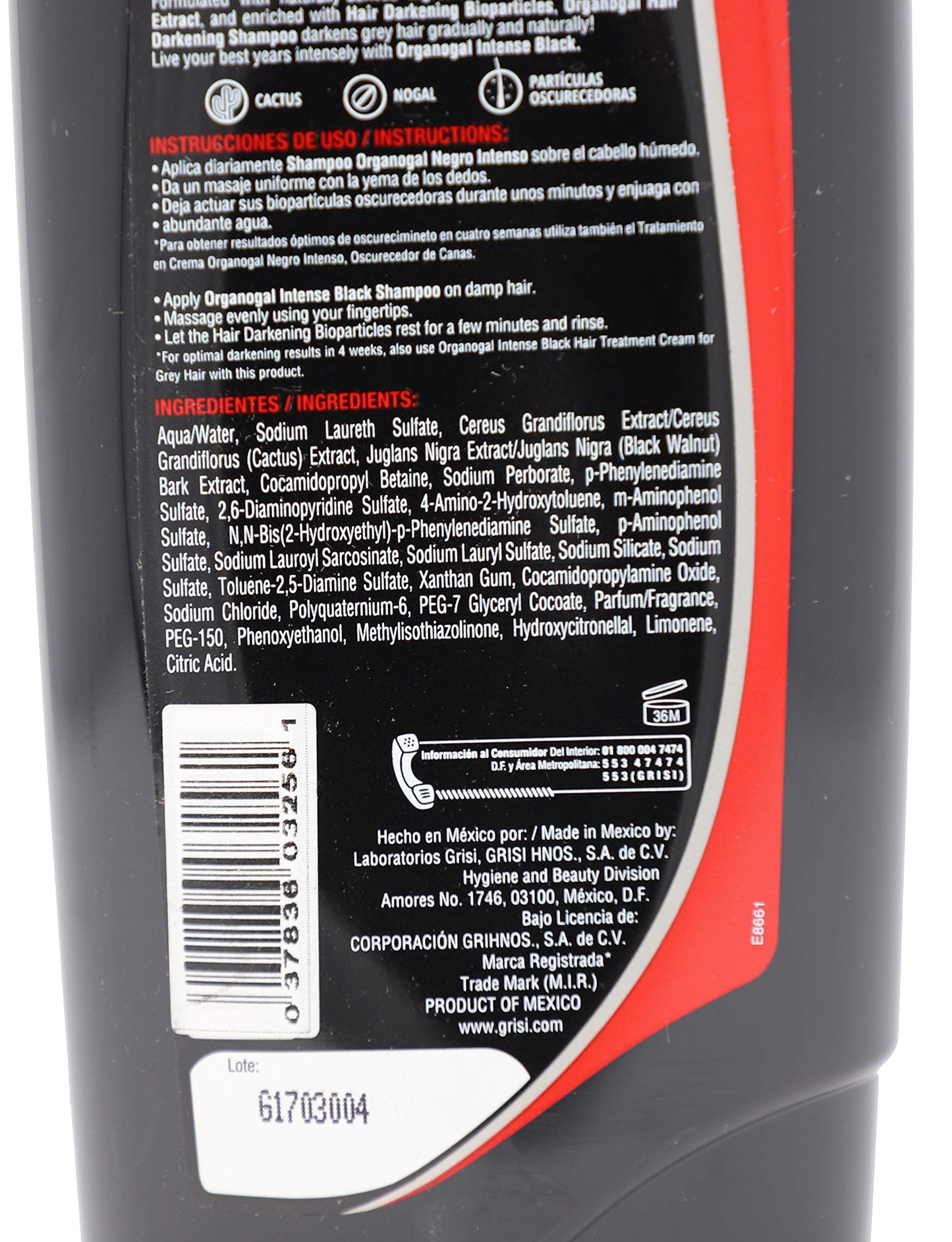 Grisi Organogal Shampoo| Darkening Shampoo with Cactus Extract, Darkening Hair Product for Gray Hair; 13.5 Fl Ounces