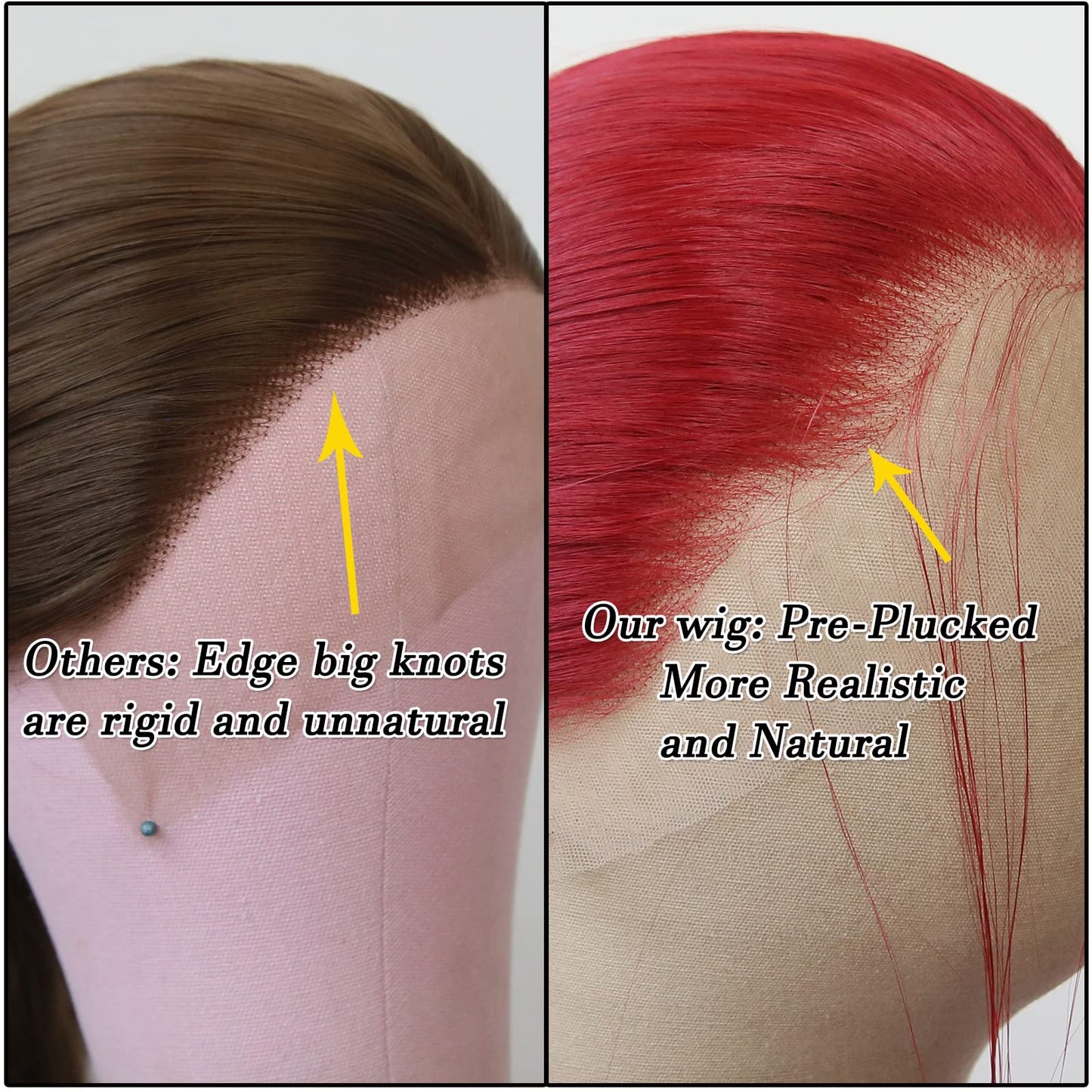 BTWTRY Red Synthetic Lace Front Wig Long Straight Dark Red Lace Front Synthetic Wig Pre Plucked Natural Hairline Glueless Heat Resistant Fiber Hair Wig for Fashion Women (Red)