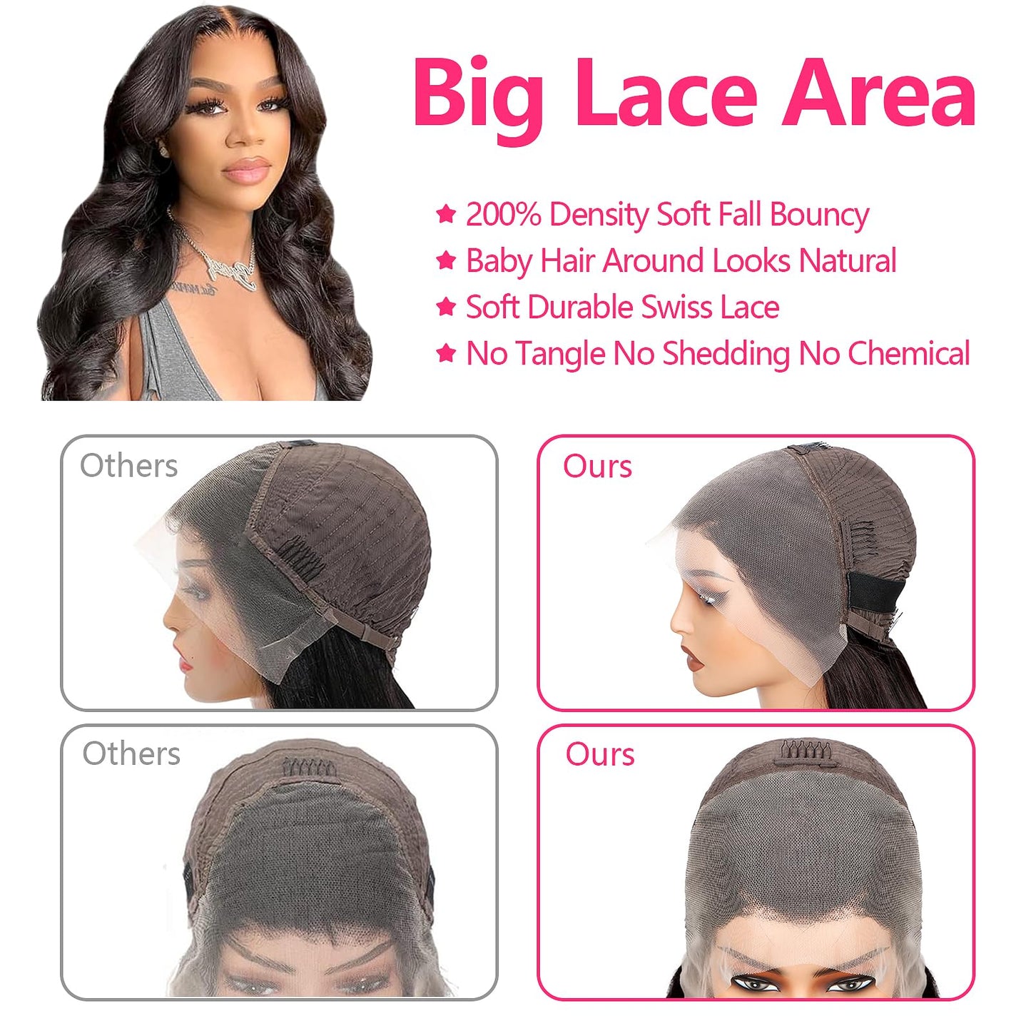 GVRR Body Wave 13x4 Full Frontal Wig Human Hair Full 13x4 HD Transparent Front Wigs Pre Plucked Bleached Knots Full 13x4 HD Lace Front Wigs 200% Density Tiny Knots Brazilian Hair Natural Black 26 Inch