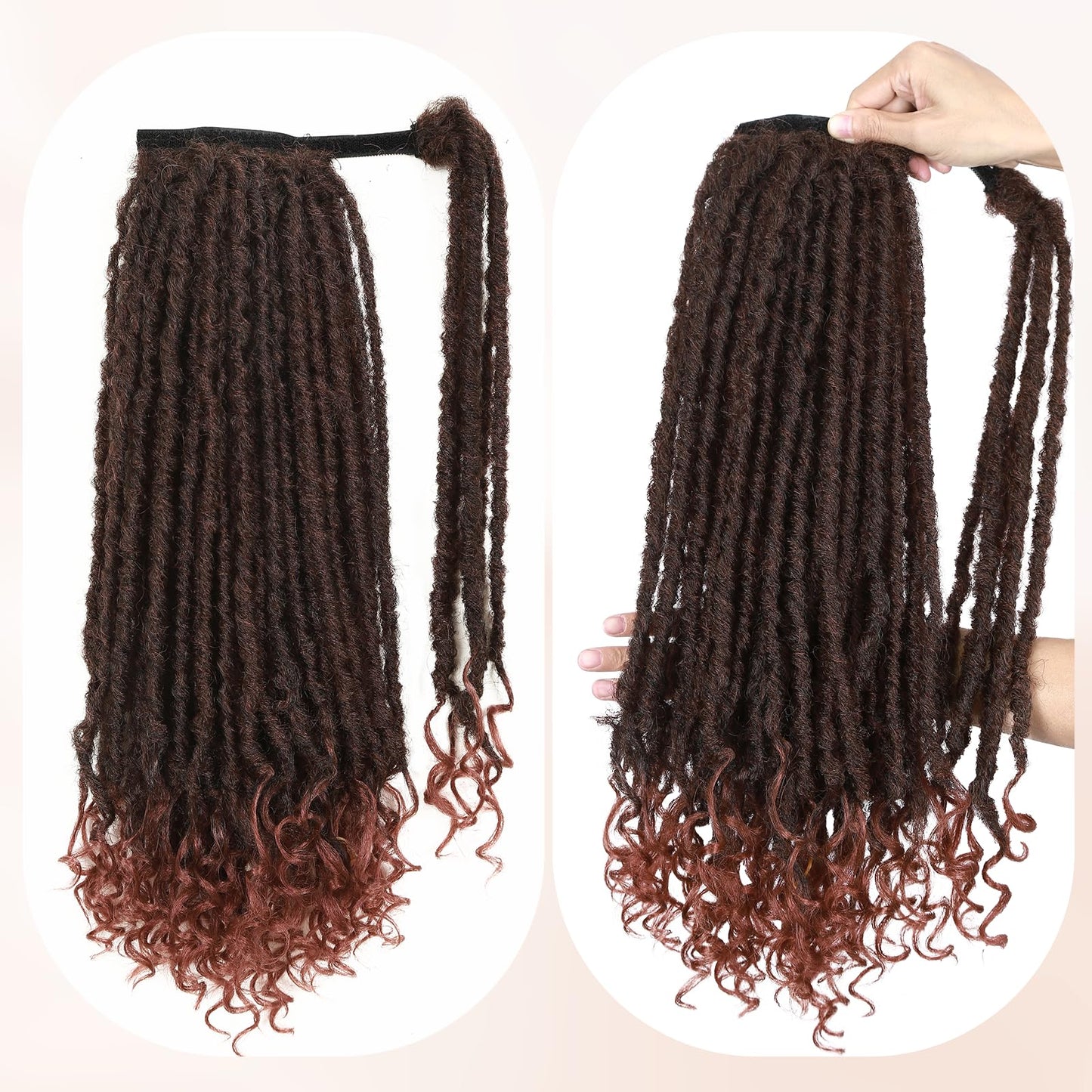 WIGER Ombre Ginger Medium Length Coily Curly Ponytails Clip In Dreadlock Ponytail Extensions Faux Locs Twisted Hairpiece for Black Women Goddess Locs Wrap Around Synthetic Fake Pony Hair