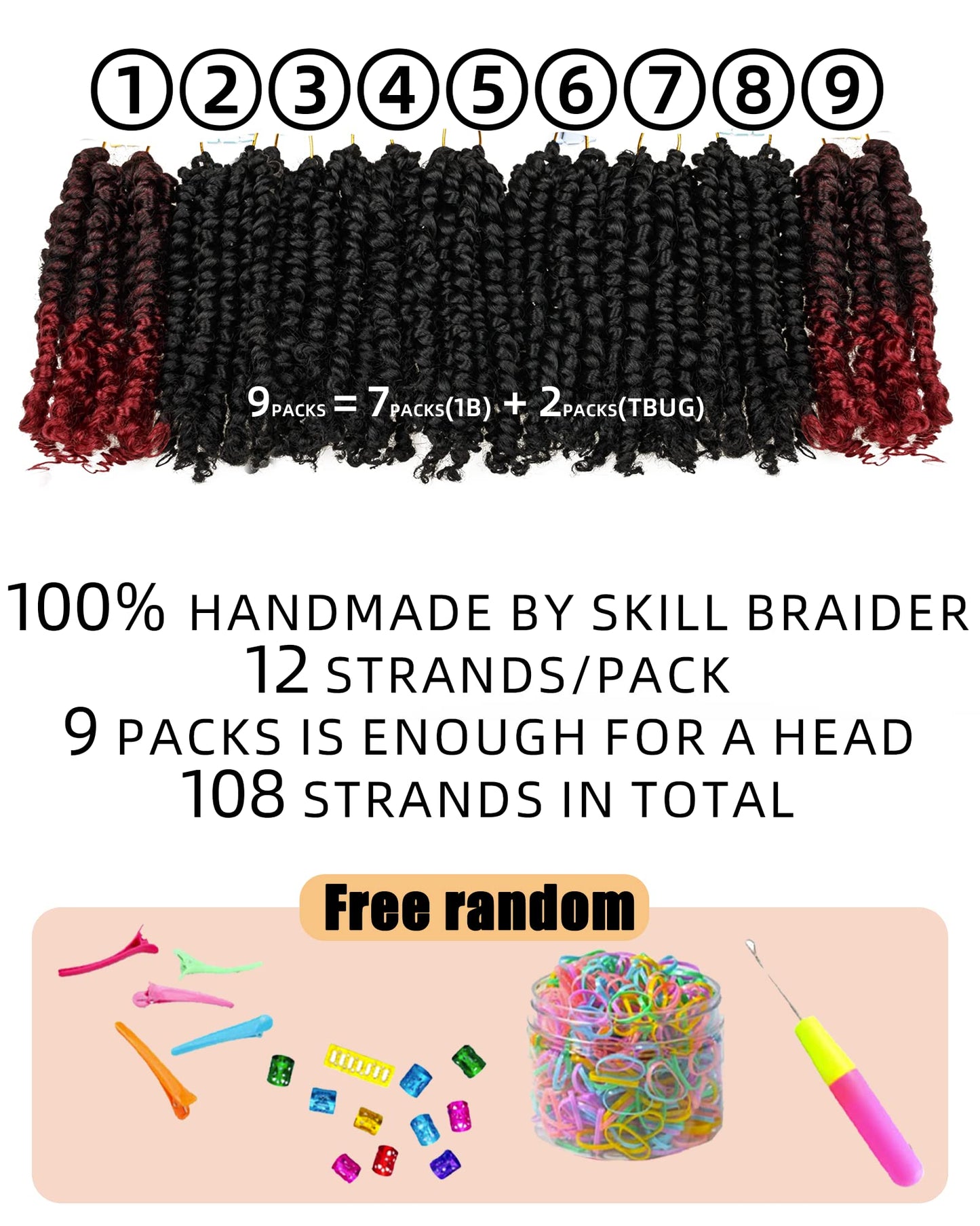 6 Inches 9 Packs Passion Twist Crochet Hair-Mixed Color Combo Pack(7 packs 1B+2 packs T1B/BUG),Pre-twisted Pre Looped Soft&Bouncy Synthetic Braided Hair Extensions For Black Women(6"-9 Packs,1B+TBUG)