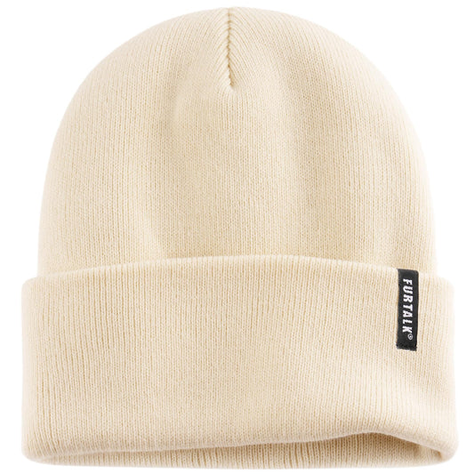 FURTALK Beanie Hat for Men Women Winter Hats for Women Men Soft Warm Unisex Cuffed Beanie Knitted Skull Cap Beige