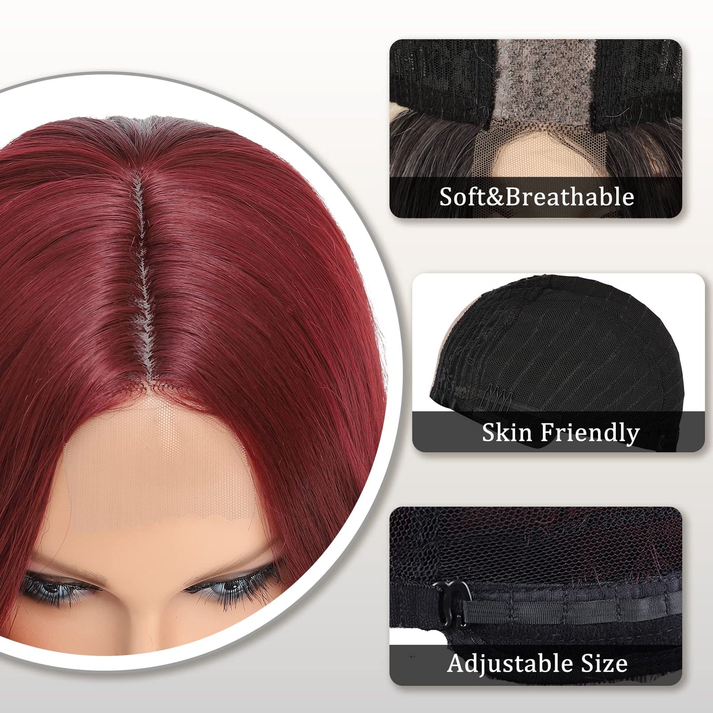 YBYMCAI Long Burgundy Wavy Wigs for Women Wine Red Middle Part Wig 26 inch Natural Looking Synthetic Wig Heat Resistant Fiber Wigs for Daily Party Use