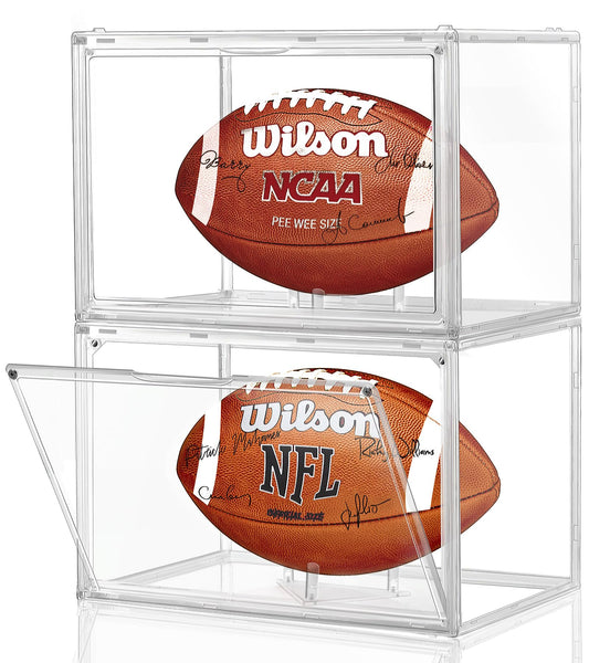 2 Pack Football Display Case, Leffis Football Case Display Case, Memorabilia Display Cases with Magnetic Door and Removable Football Stand for Autographed Football (Assembly Required)