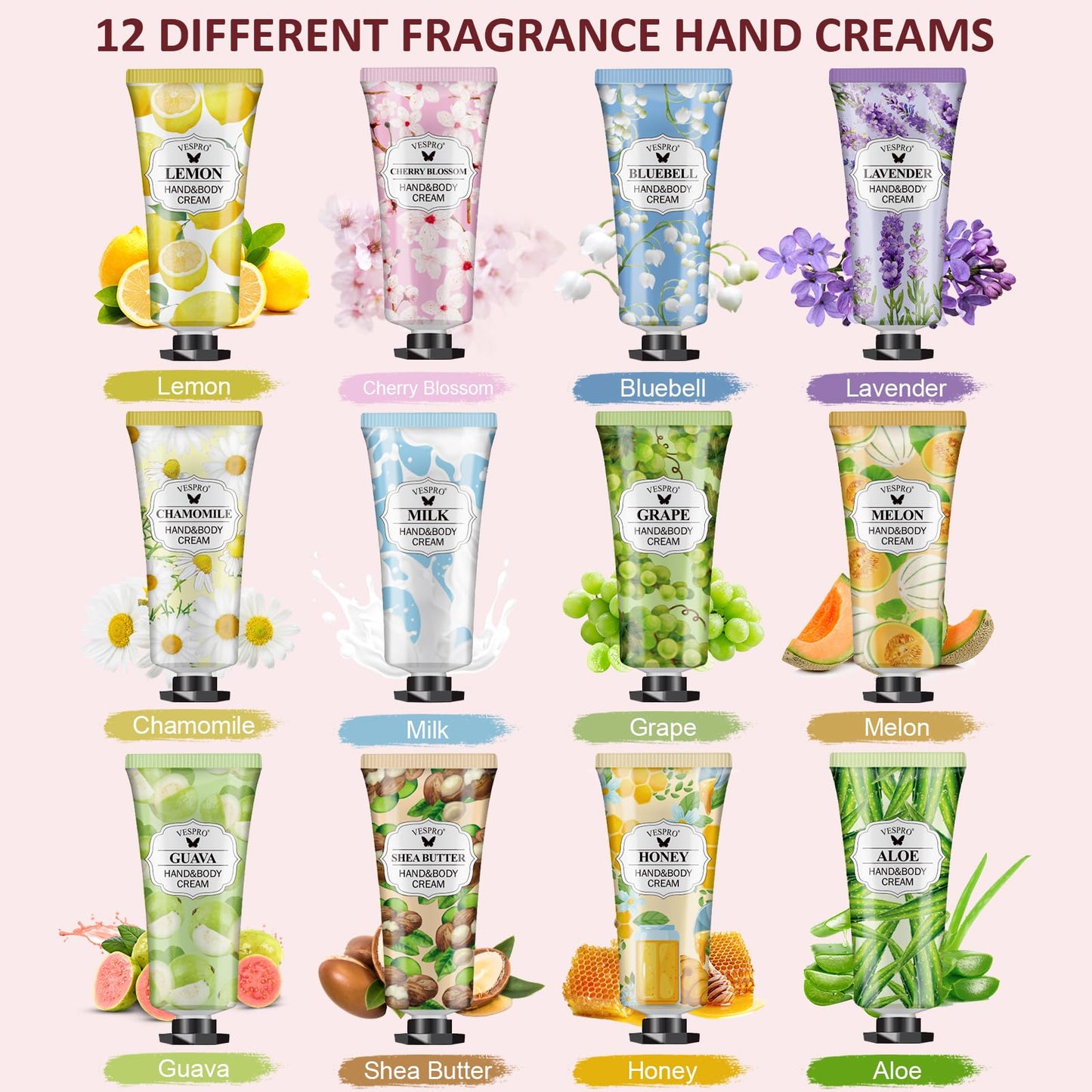 12 Pack Easter Basket Stuffers Hand Cream Set For Women, Mothers Day Gifts, Bulk Hand Lotion Travel Size for Dry Cracked Hands, Mini Hand Lotion for Teacher Appreciation Gifts and Nurses Week Gifts