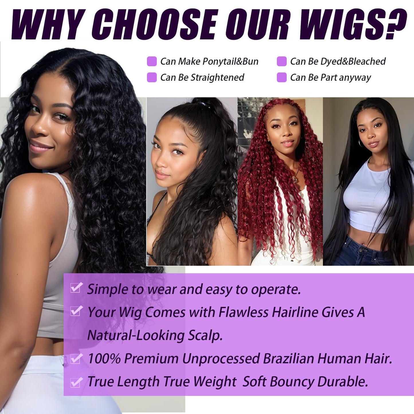 13x4 Deep Wave Lace Frontal Wigs Human Hair 180% Density Deep Curly HD Lace Front Wigs Human Hair for Black Women Pre Plucked with Baby Hair Natural Black 26 Inch