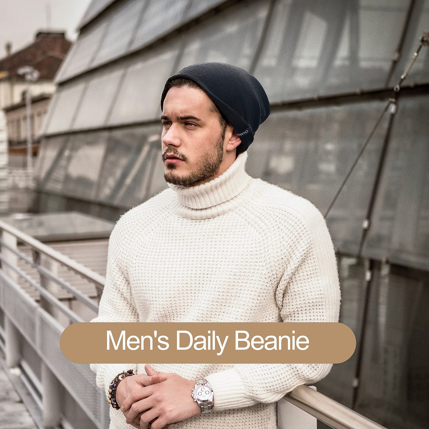 Ocatoma Beanie for Men Women Acrylic Knit Cuffed Slouchy Men's Daily Warm Hat Unisex Gifts for Men Women Boyfriend Him Her Green