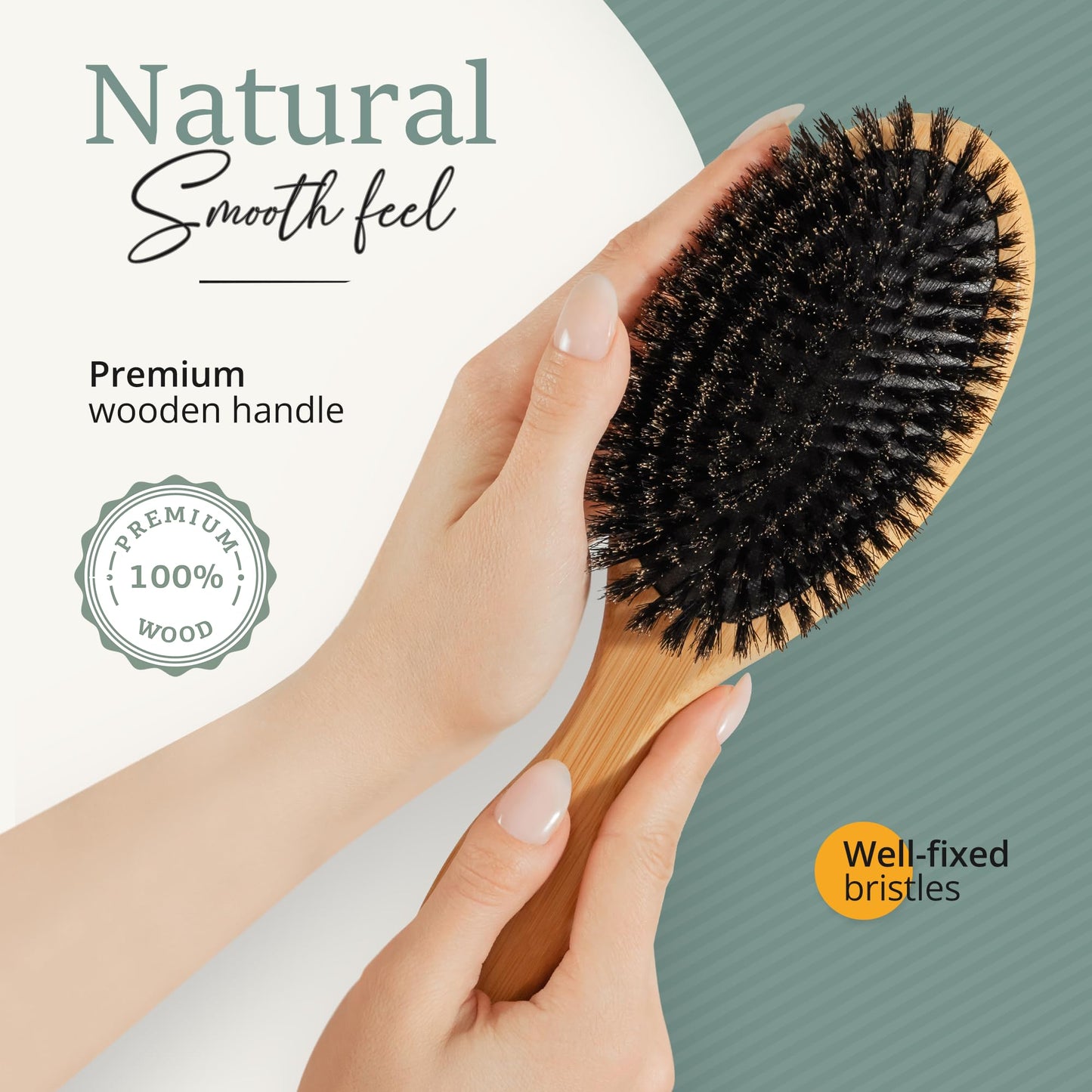 100% Boar Bristle Hair Brush for Women Set by Belula (L Size). Soft Natural Bristles for Thin and Fine Hair. Wooden Comb, Travel Bag and Spa Headband Included!