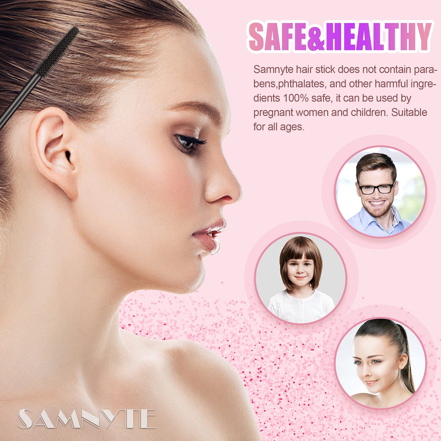 Hair Finishing Stick, 2pcs Hair Mascara for Flyaway Tamer, Fly Away Hair Tamer Stick for Enhance Gloss of Hair, Anti Frizz Broken Hair Baby Hair Flash Moment Flyaway Stick, Non-Greasy (pink)by Samnyte