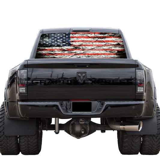 GRAPHIX EXPRESS American Flag Decal, Patriotic Red, White, Blue Vinyl Sticker for Truck Rear Window, Universal See-Through Design, Full Window Coverage, Weatherproof