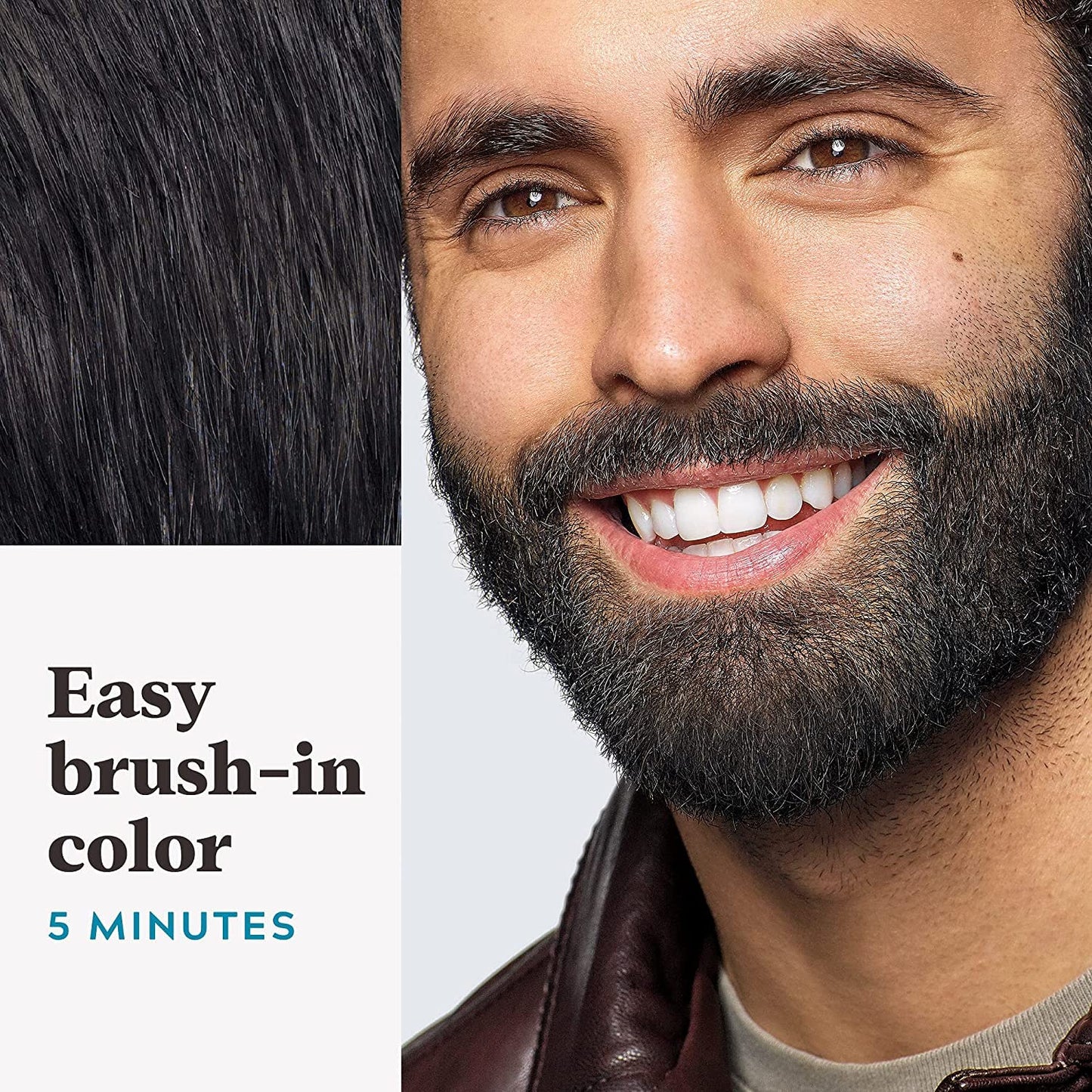 Just For Men Mustache & Beard, Beard Dye for Men with Brush Included for Easy Application, With Biotin Aloe and Coconut Oil for Healthy Facial Hair - Real Black, M-55, Pack of 1 (Packaging May Vary)