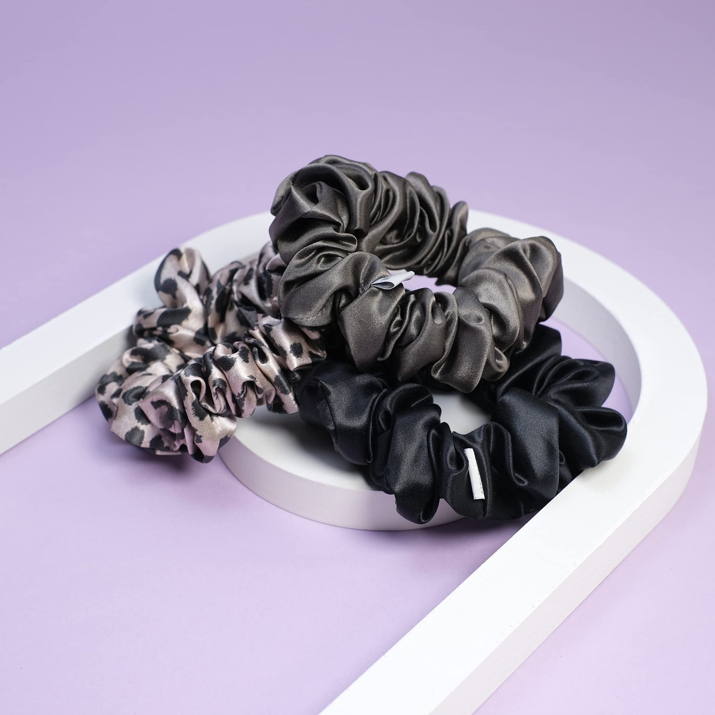 MTSNOO 100% Pure 22 Momme Mulberry Silk Scrunchies Set - Mini Scrunchies with Elastic Band for Curly Hair, 3 Pack Hair Ties and Ropes for Women and Girls