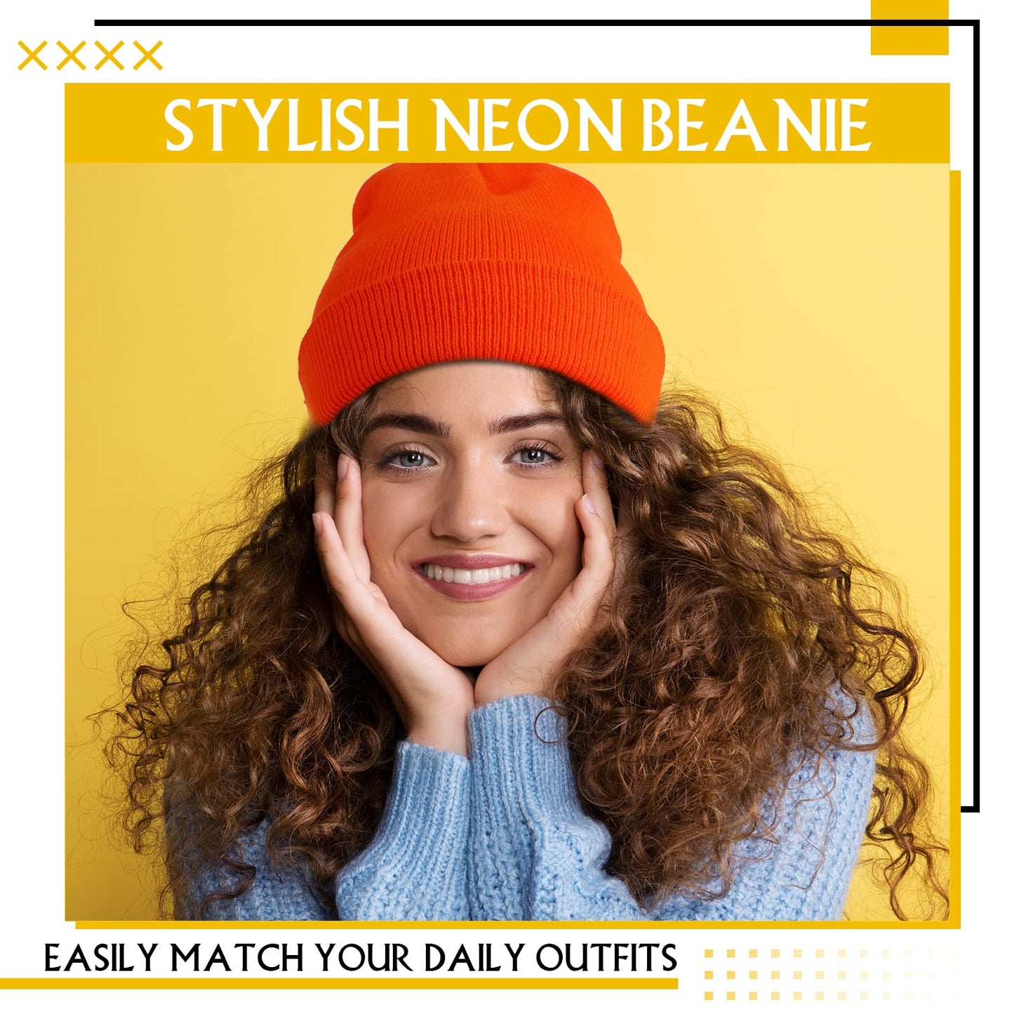 Neon Beanie Hat Slouchy Beanie Cap Unisex Knitted Winter Hat Ski Plain Beanie Cap for Men and Women (4 Pieces)