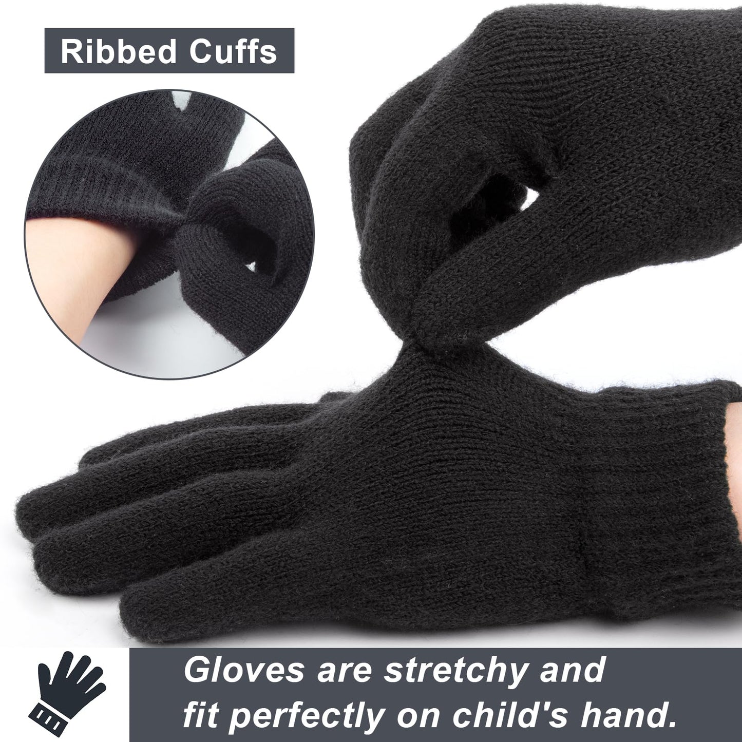 3 Pcs Boys Girls Winter Beanie Hat Scarf Gloves Set Thick Knitted Warm Toddler Winter Hat Mittens Neck Warmer for Kids