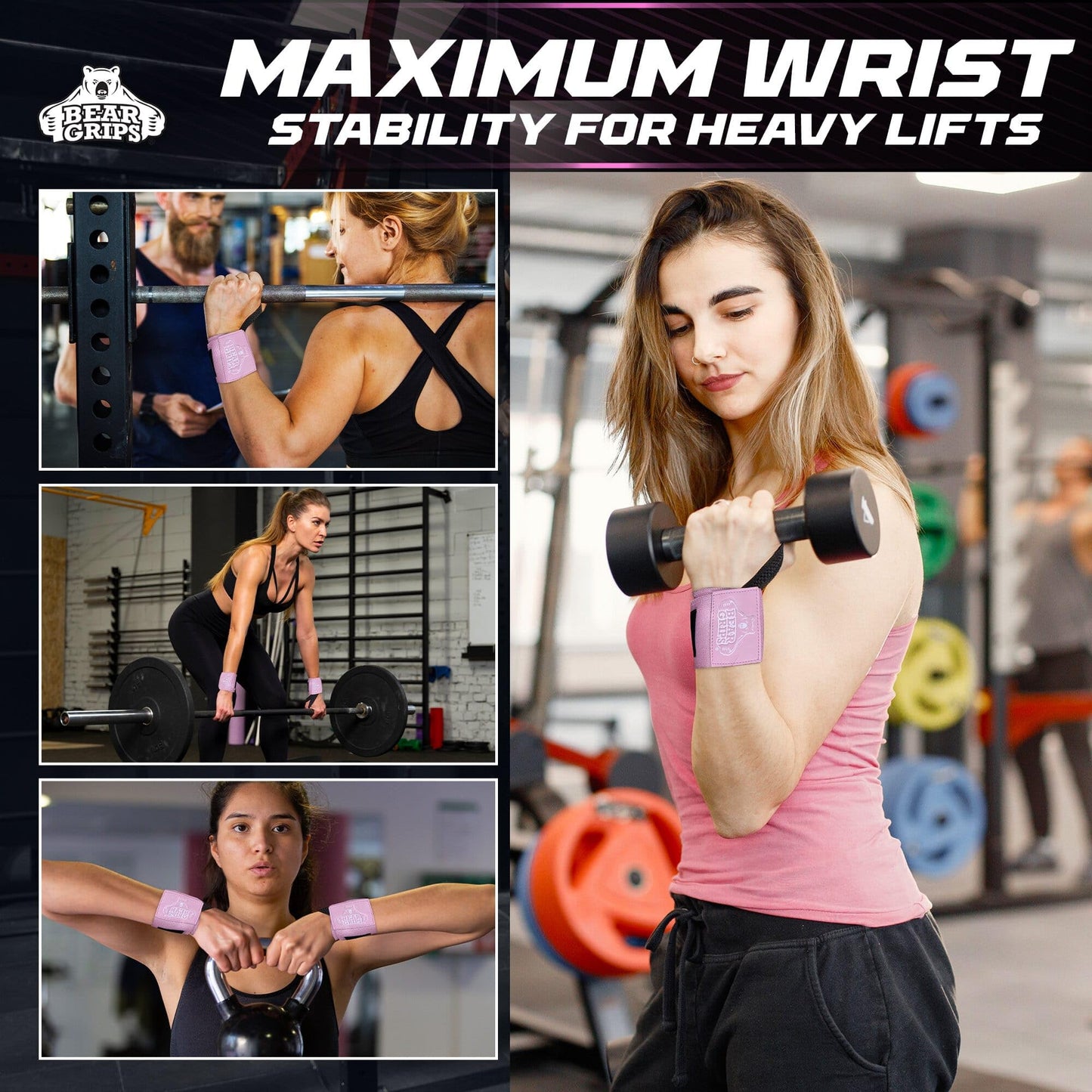 Bear Grips Extra Strength Gym Wrist Wraps for Weightlifting | 2 Wrist Wraps Per Pack | 12" & 18" | Unisex Fitness Accessory for Men & Women