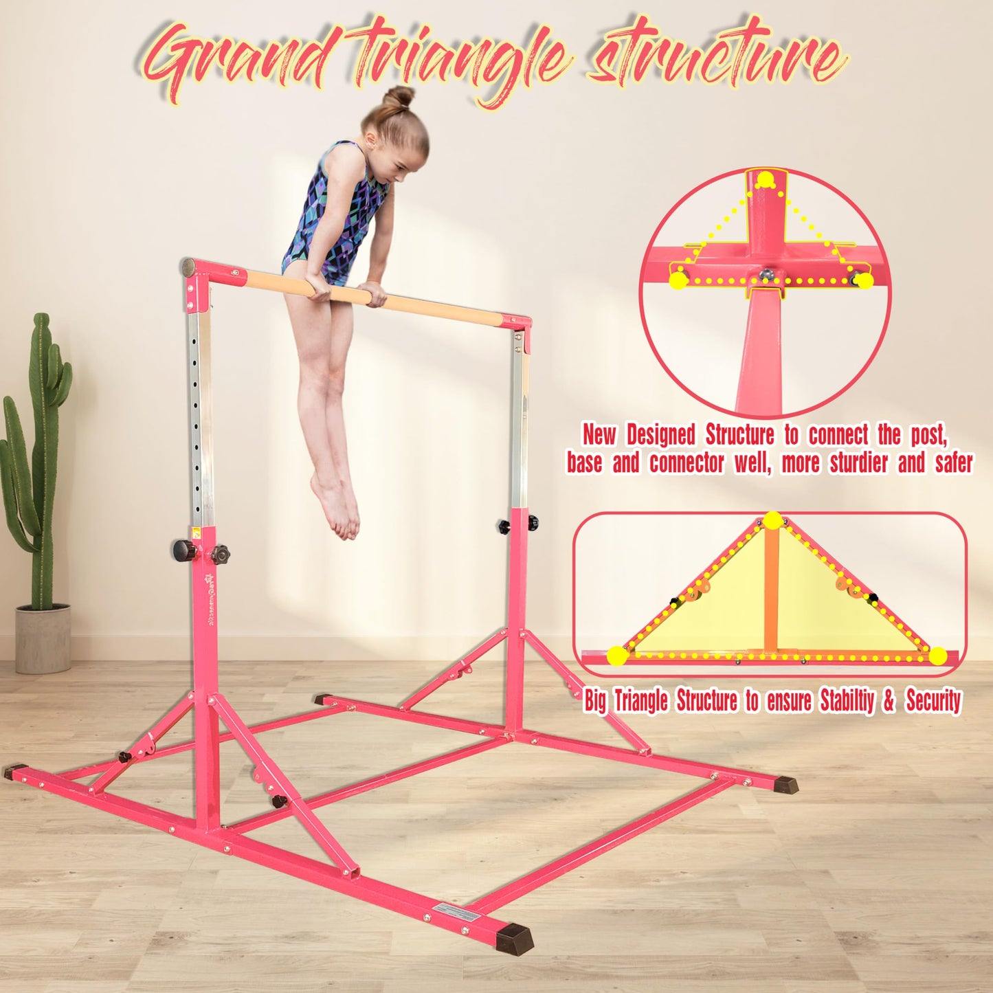 PreGymnastic Foldable Gymnastics Bar, 6FT Gymnastic Horizontal Bars, Folding Training Bar for Kids and Teenagers 3-18, Weight Limit 500 LB, Adjustable kip Bar,Children Home Gym Equipment Indoor