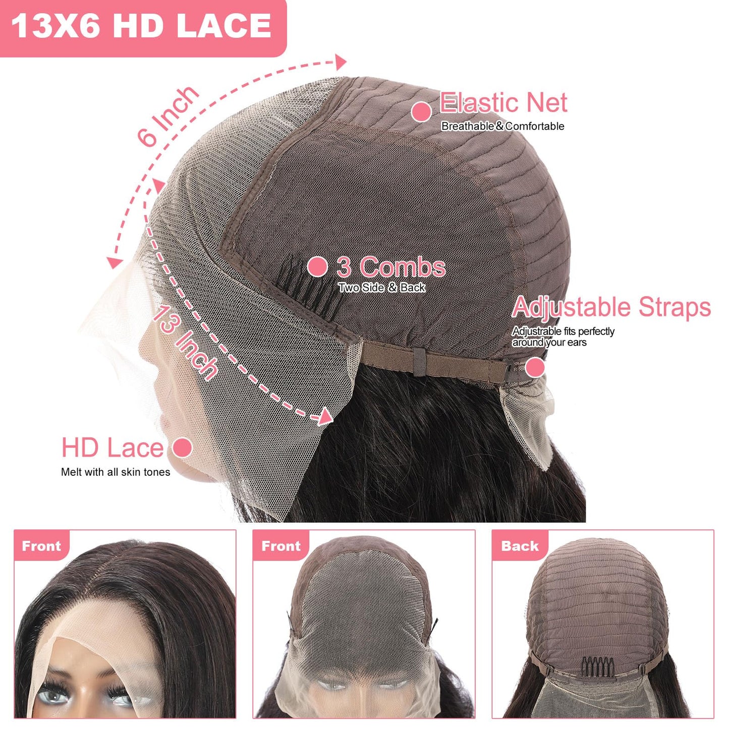 13X6 Body Wave Lace Front Wigs Human Hair 12A 250% Density Lace Frontal Wigs Human Hair Glueless Wigs Human Hair HD Lace Front Wigs Human Hair pre Plucked with Baby Hair Natural Color (22 Inch)