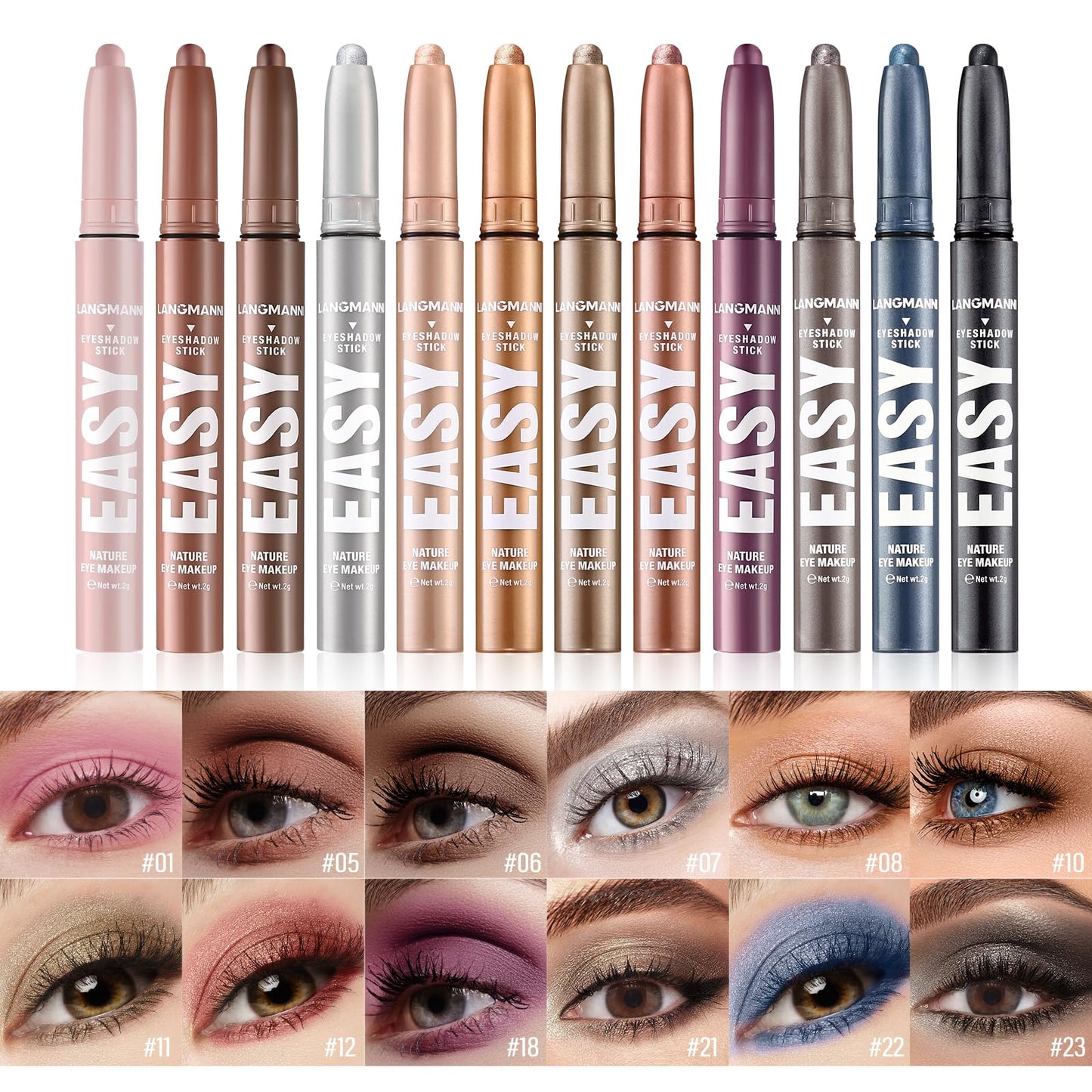 Jolilab Eyeshadow Stick Set, 2 Colors Matte Professional Bright-Colored Contouring and Highlight Eyeshadow Stick, Cream Waterproof Long Lasting High Pigmented Eye Shadow. (2, 11+18 2pcs)