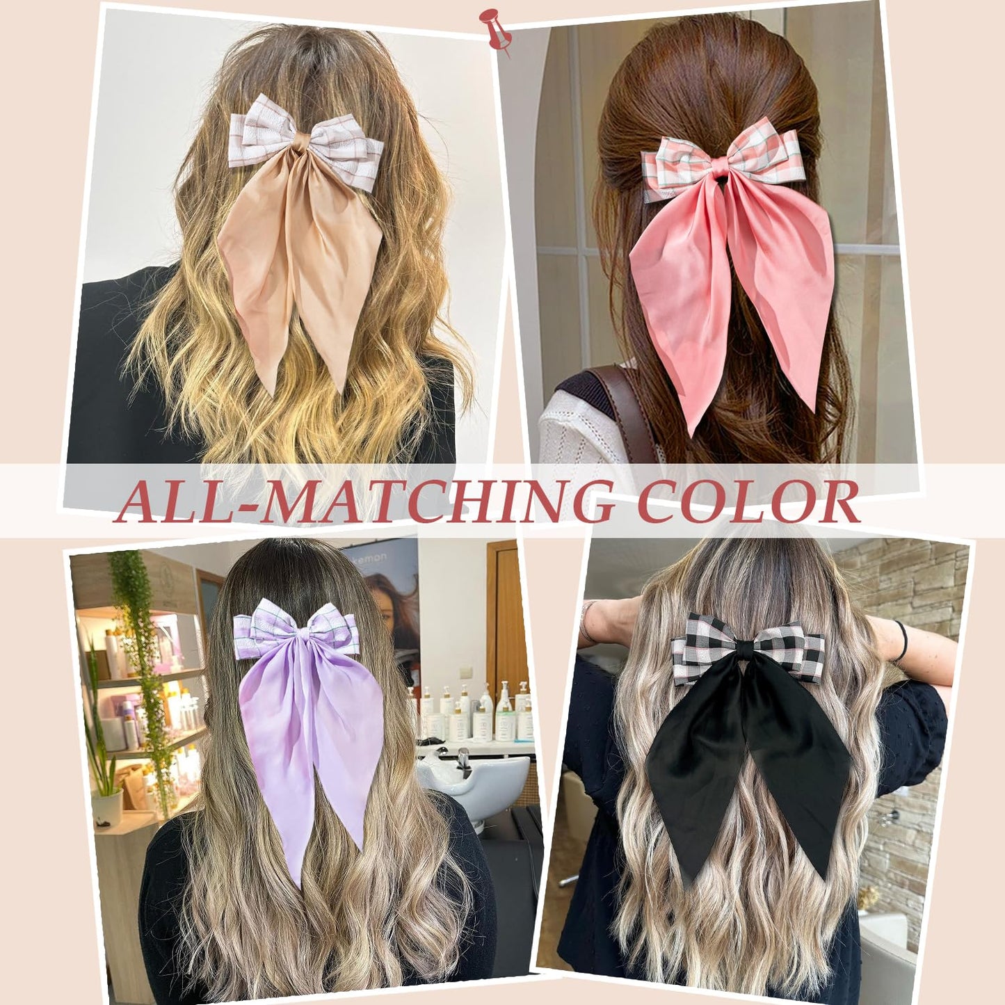 Hair Bows for Women & Girls - Nonslip Bow-knot Claw Clips for Thick & Thin Hair, Big Hair Bows (6 PCS)