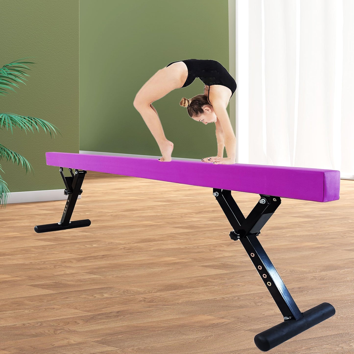 Seliyoo Adjustable Balance Beam Gymnastics Beam high and Low Floor Beam for Kids Home Training,Competition Gymnastic Equipment for All Skills with Weight Limit 500 LBS (Hot Purple, 7"-29")