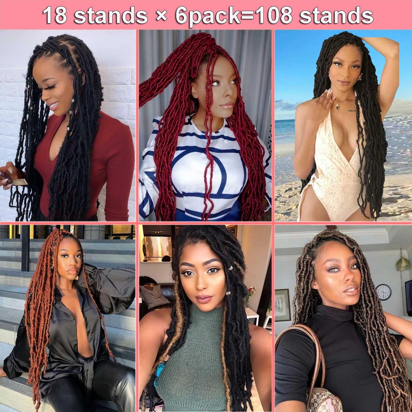24 Inch Soft Locs Crochet Hair Pre Looped 6 Packs Faux Locs Crochet Braids Goddess Locs Dreadlocs Synthetic Hair For Black Women (1B, 24 Inch (Pack of 6))
