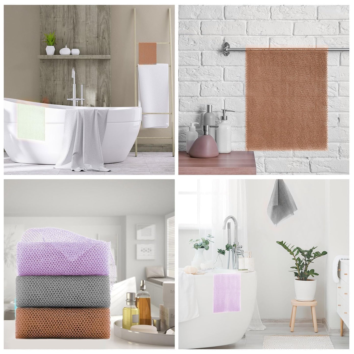3 Pieces African exfoliating net African Net Long Net Bath Sponge Exfoliating Shower Body Scrubber Back Scrubber Skin Smoother,Great for Daily Use (Purple、Gray、Brown)