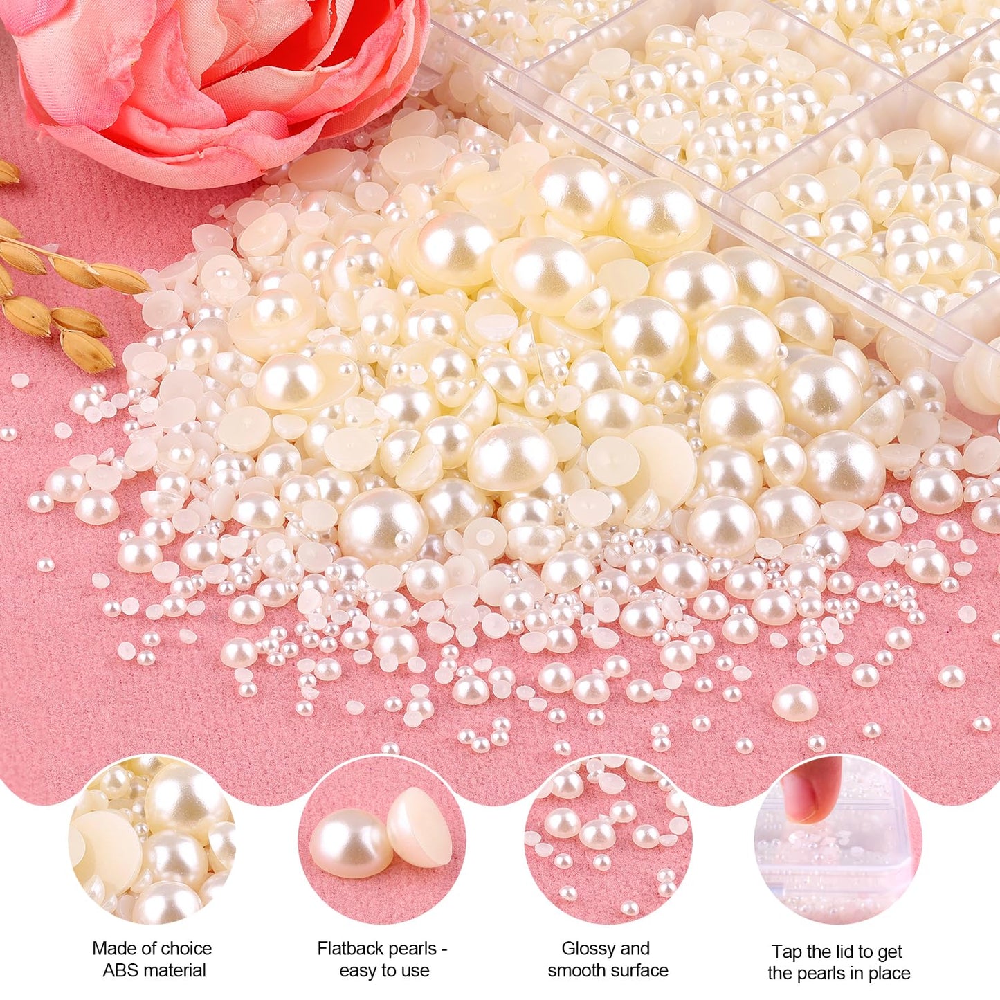 13000Pcs Flatback Pearls for Crafting (Ivory White/Beige), Assorted Size 2/3/4/5/6/8/10mm Half Pearl, Bedazzling Bead for DIY Crafts Clothing Tumblers Mugs Shoes Fabric Embellishment Nail Art Makeup