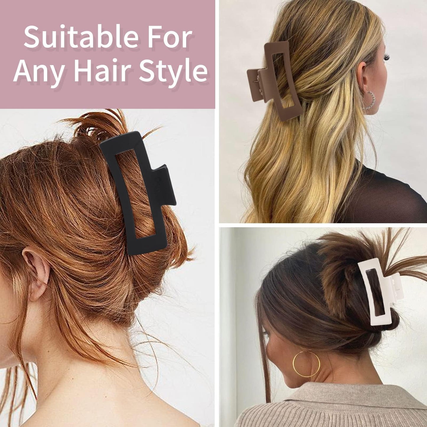 6 PCS 5 Inch Extra Large Claw Clips, Big Hair Clips for Thick Long Curly Hair, Durable Matte Strong Hold Hair Claw Clips, Non-slip Square Hair Clips for Women, Hair Accessories