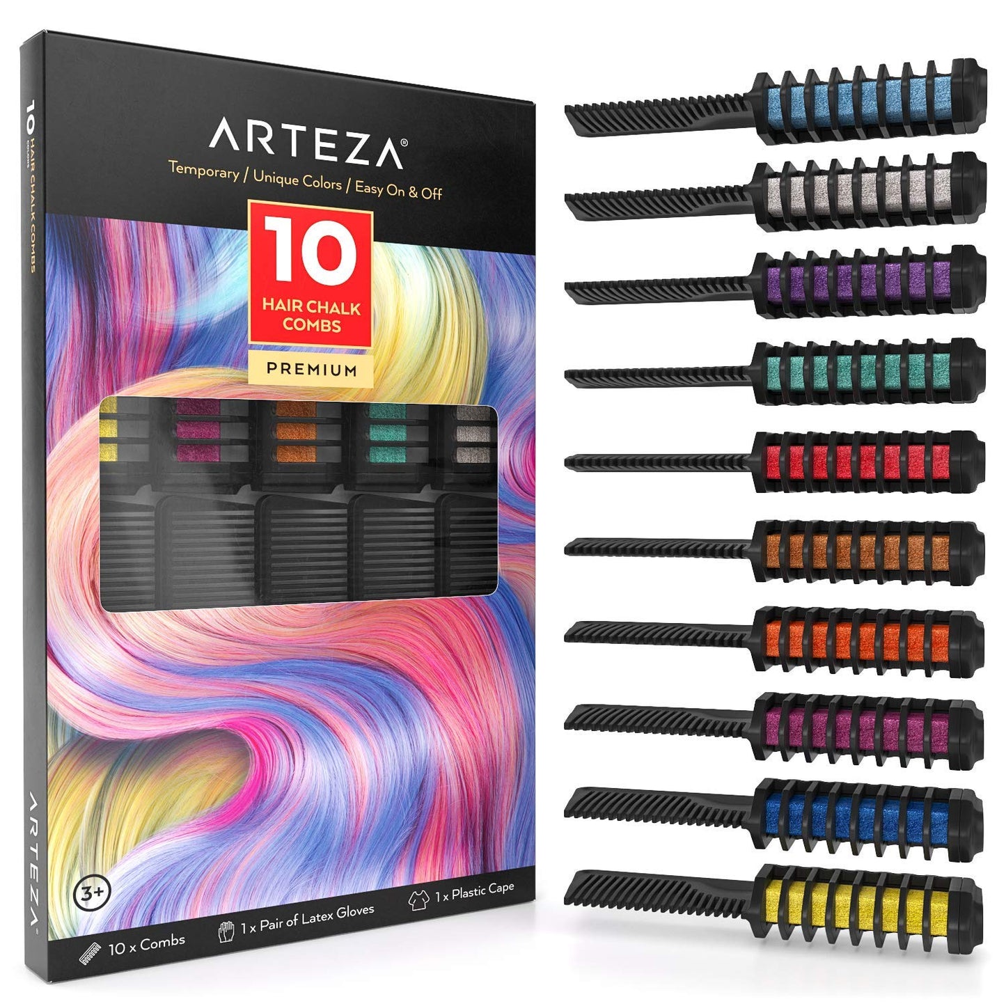 Hair Chalk Combs, Assorted Colors, set of 12