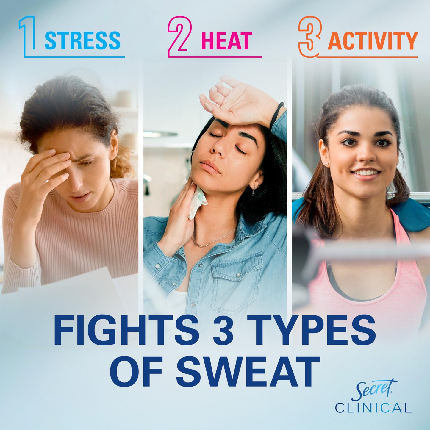 Secret Clinical Strength Antiperspirant Deodorant for Women, 3X Stress Protection, 72hr Sweat & Odor Protection, PH Balancing Minerals, Invisible Solid, Powder Protection Scent, 2.6 oz