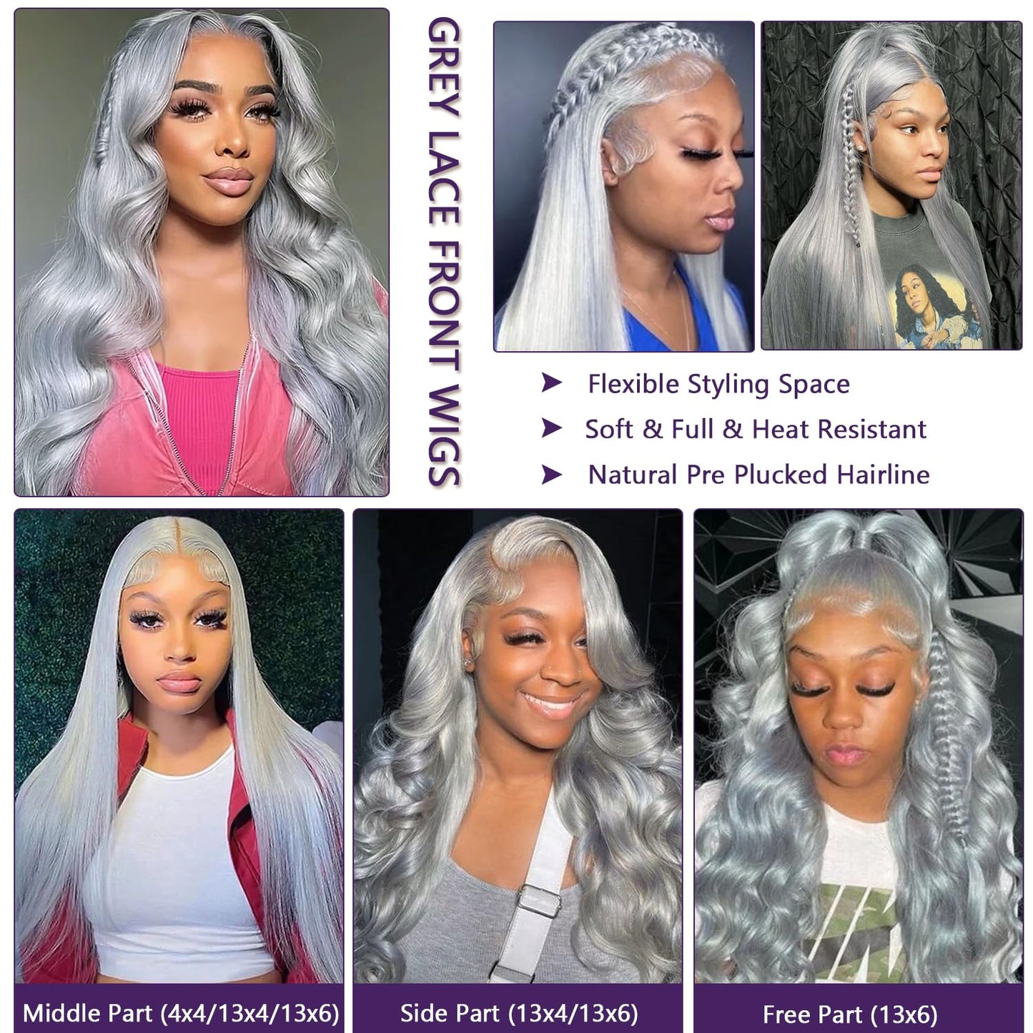 Grey Lace Front Wigs Human Hair 22 Inch 13x6 Grey Wig Human Hair Pre Plucked Glueless HD Lace Front Grey Wigs for Black Women 180% Density Colored Silver Grey Straight Human Hair Lace Front Wigs