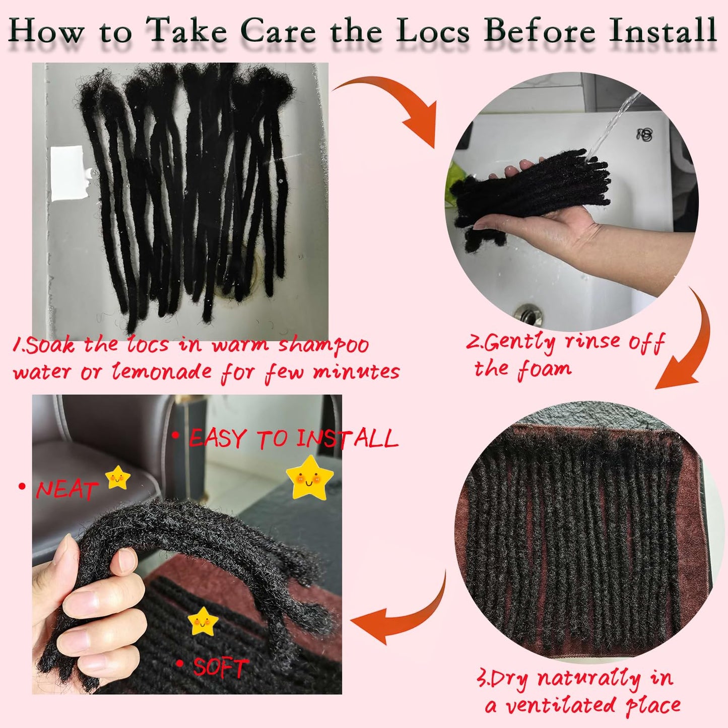 6 Inch 70 Strands Locs Extension Human Hair 0.4cm Dreadlock Extension Natural Black Human Hair Locs Full Handmade Permanent Dreadlock Extensions Can Be Dyed and Bleached for Women Men