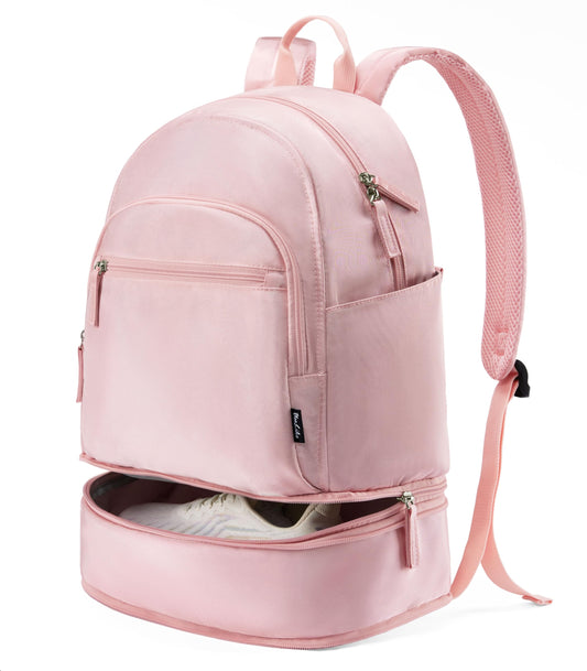 Gym Backpack for Women Small Gym Bag with Expandable Shoe Compartment Water Resistant Sports Backpack 26L Pink