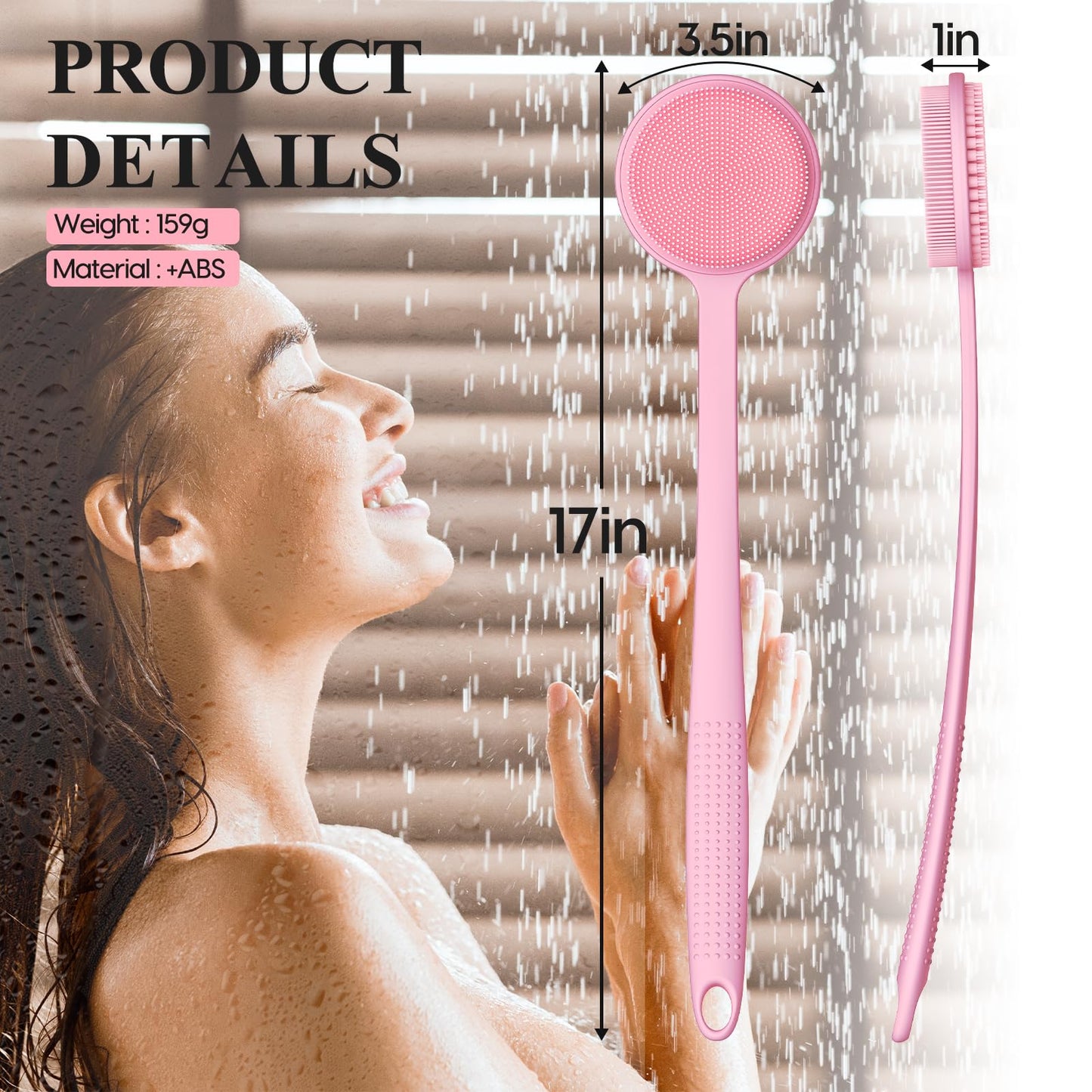 VWMYQ 2 Pack Back Scrubber for Shower, 17in Lengthen Long Handle Body Brush, Double Sided Shower Brush for Shower Exfoliating and Massage Can Produce Rich Foam, Long Handle Back Scrubber for Men