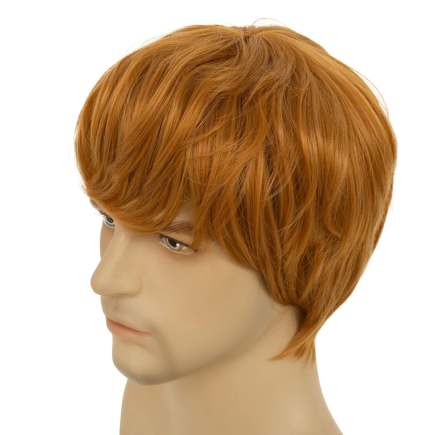 Beweig Mens Wig Short Orange Costume Hair Replacement Synthetic Cosplay Halloween Hair Wigs